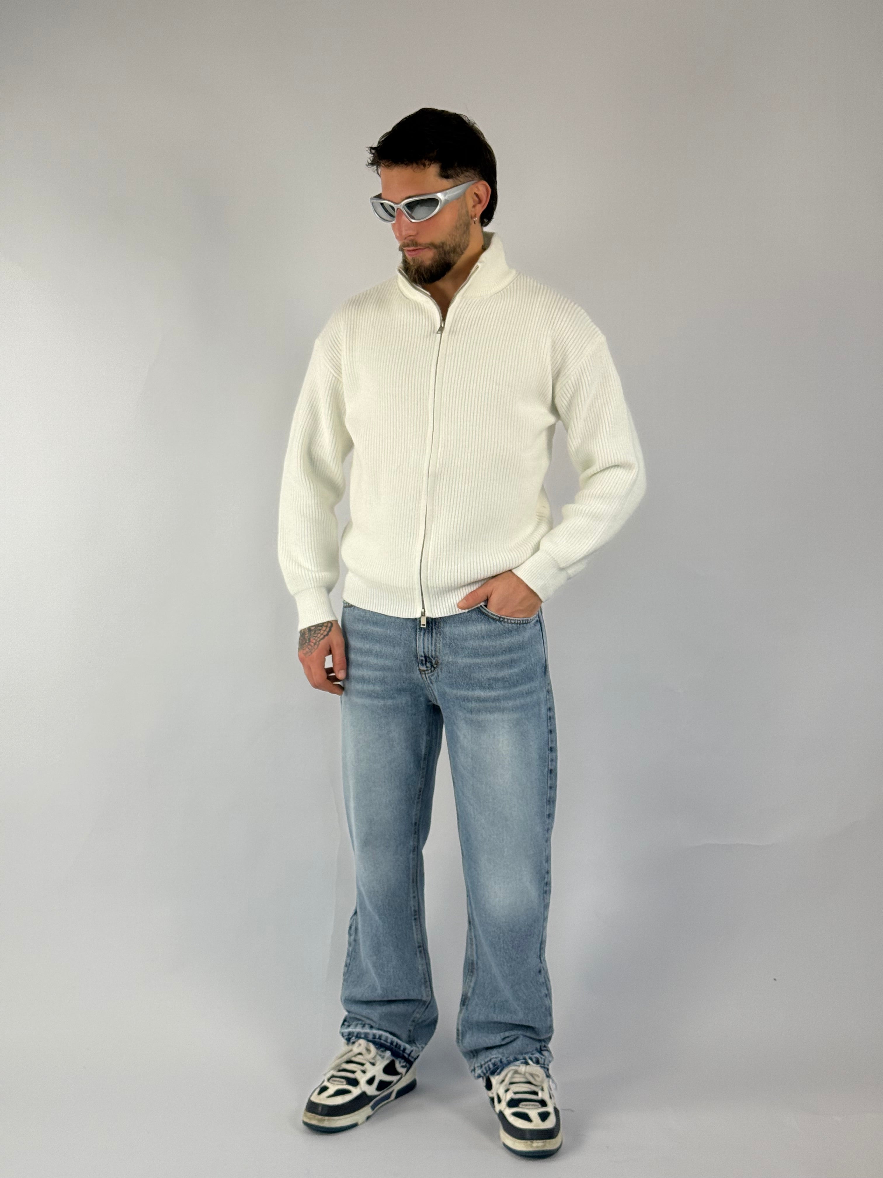 Maglione zip “Warm” bianco