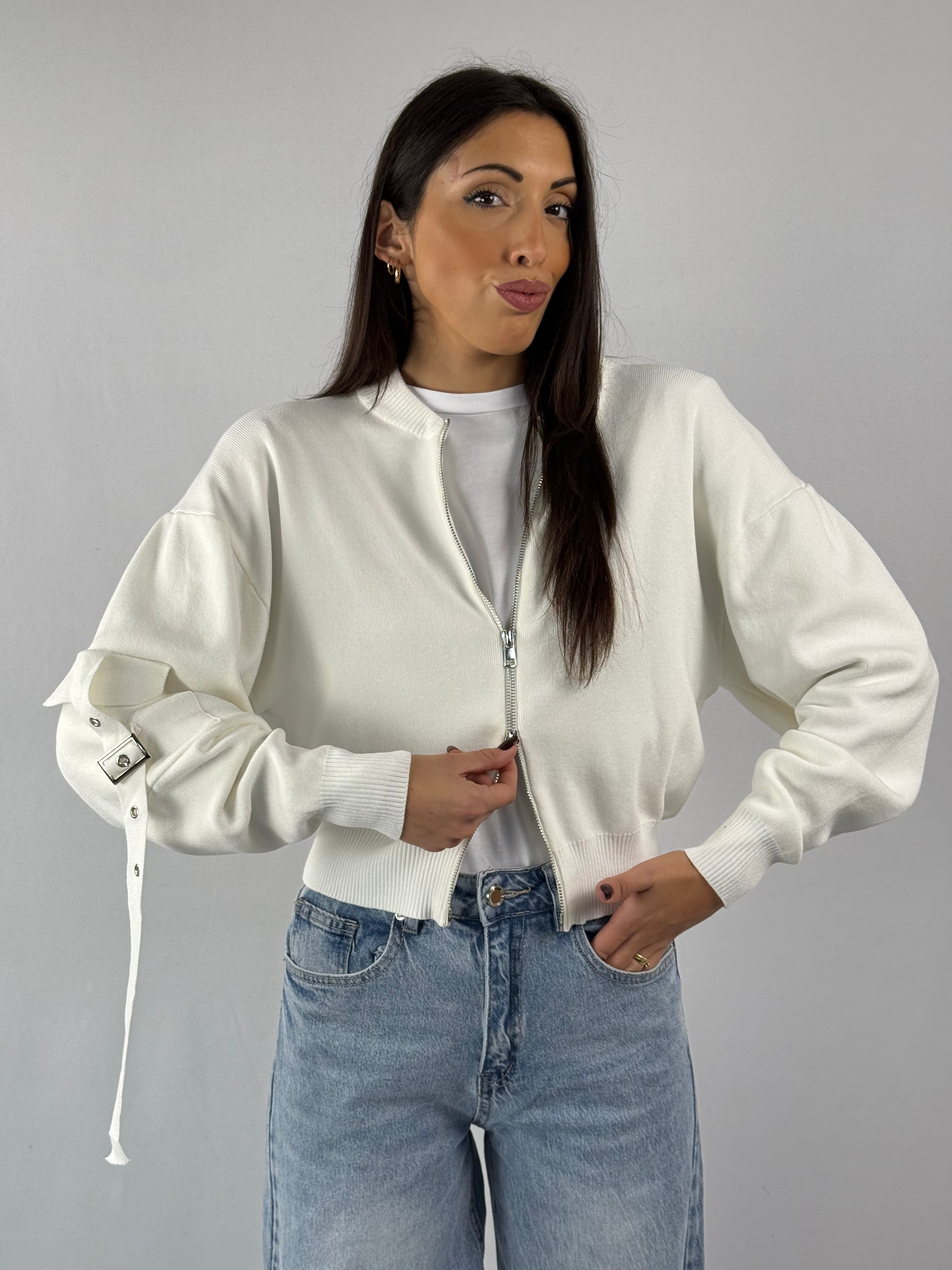 Bomber crop leggero bianco