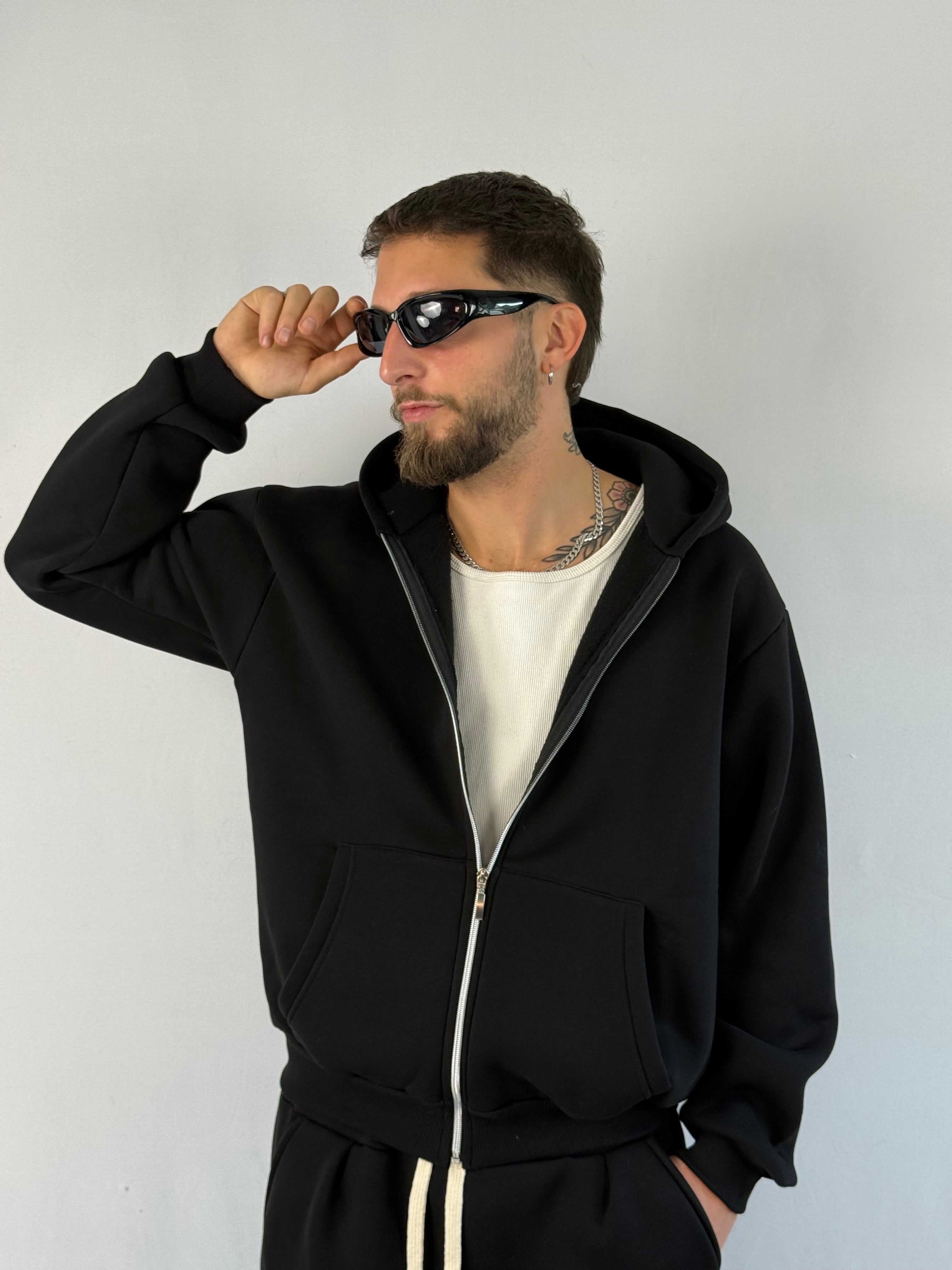 Felpa boxy zip nera