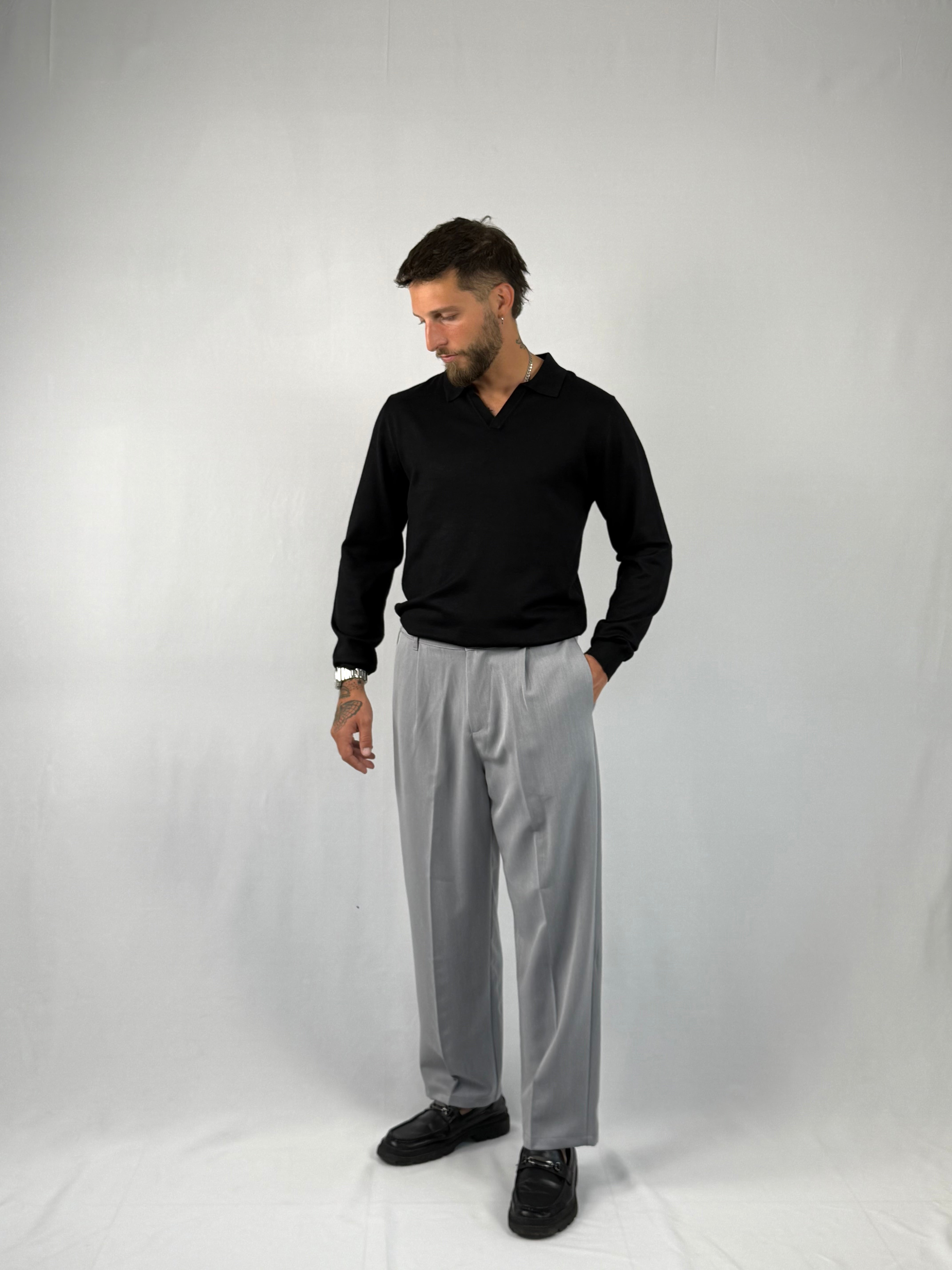 Maglia polo V nera