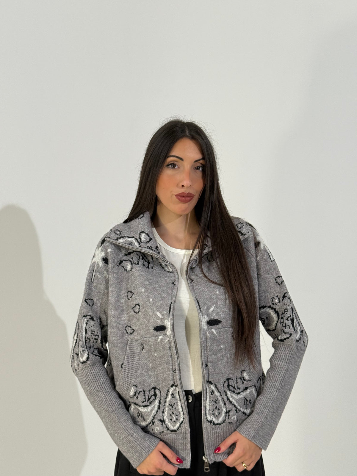 Maglione bandana zip