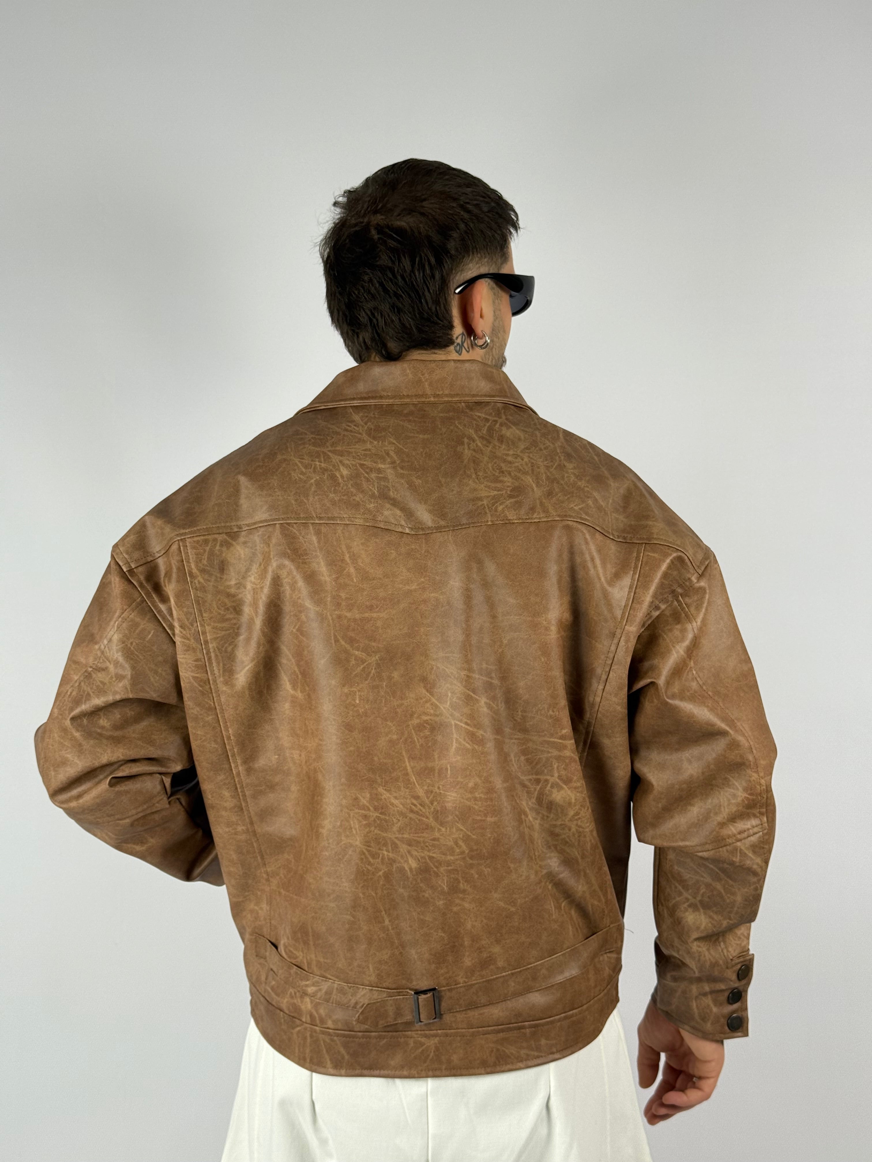 Jacket “Depp” crop cuoio chiaro