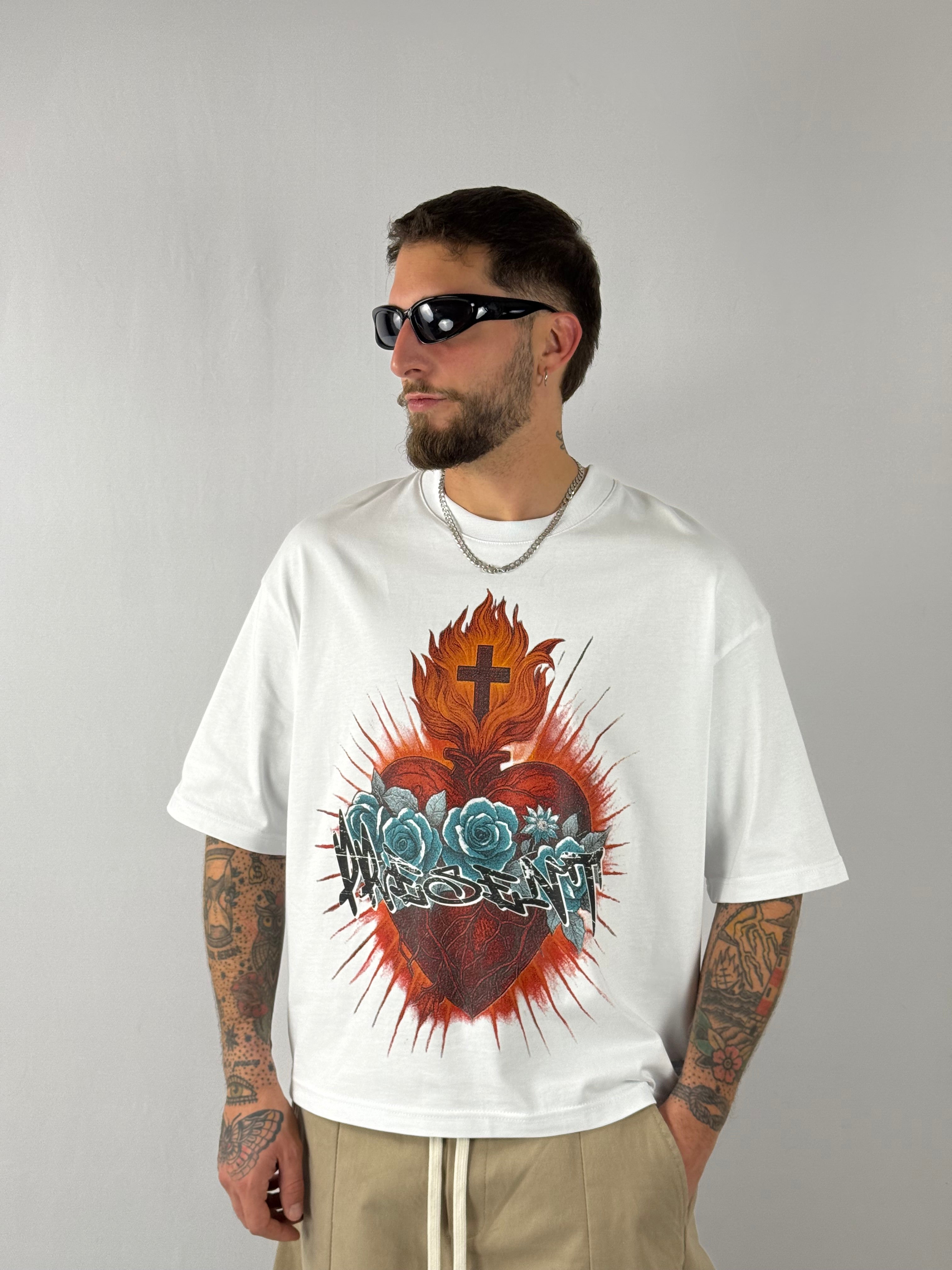 T-shirt crop cuore sacro bianca