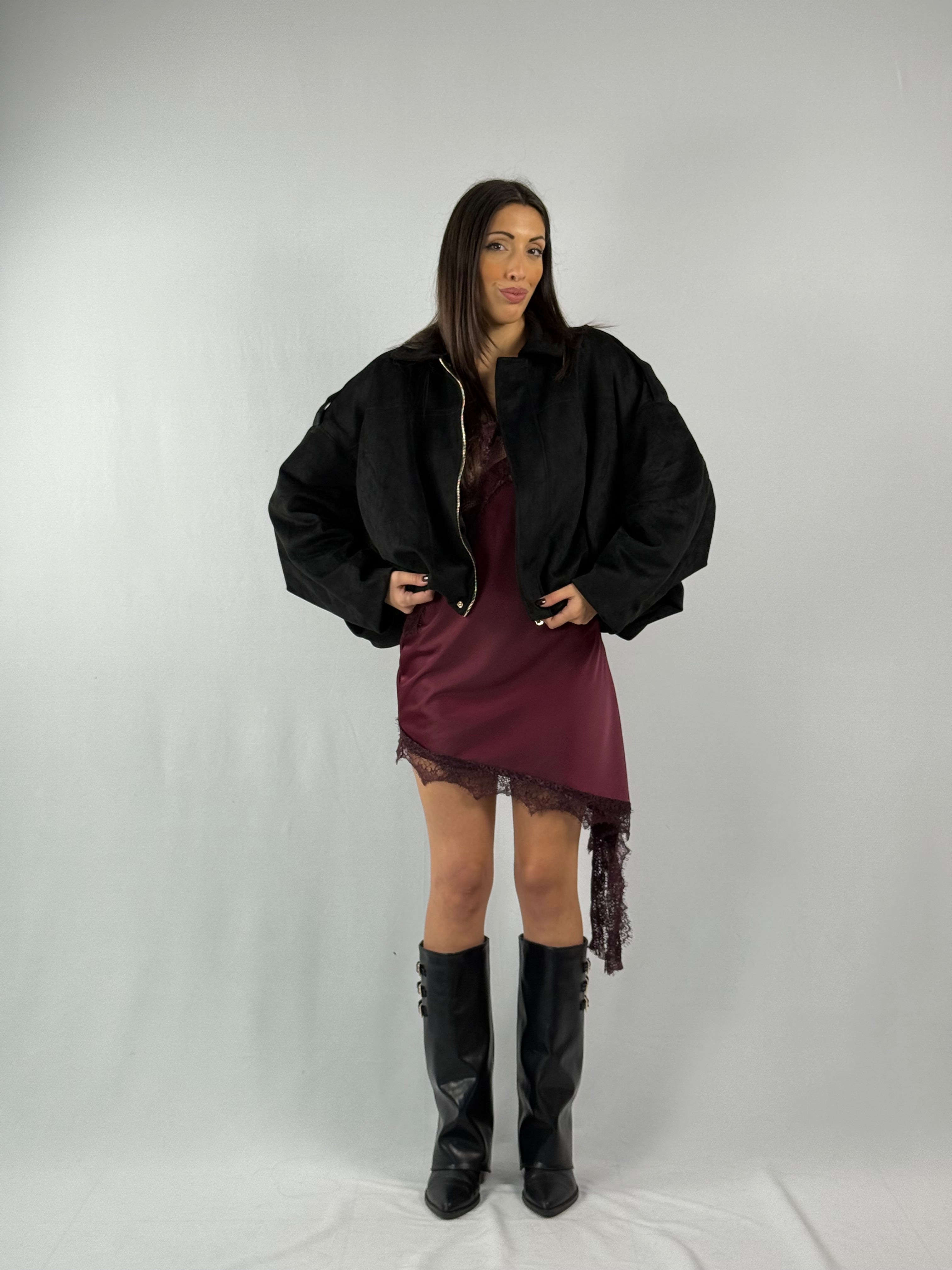 Abito in satin corto bordeaux