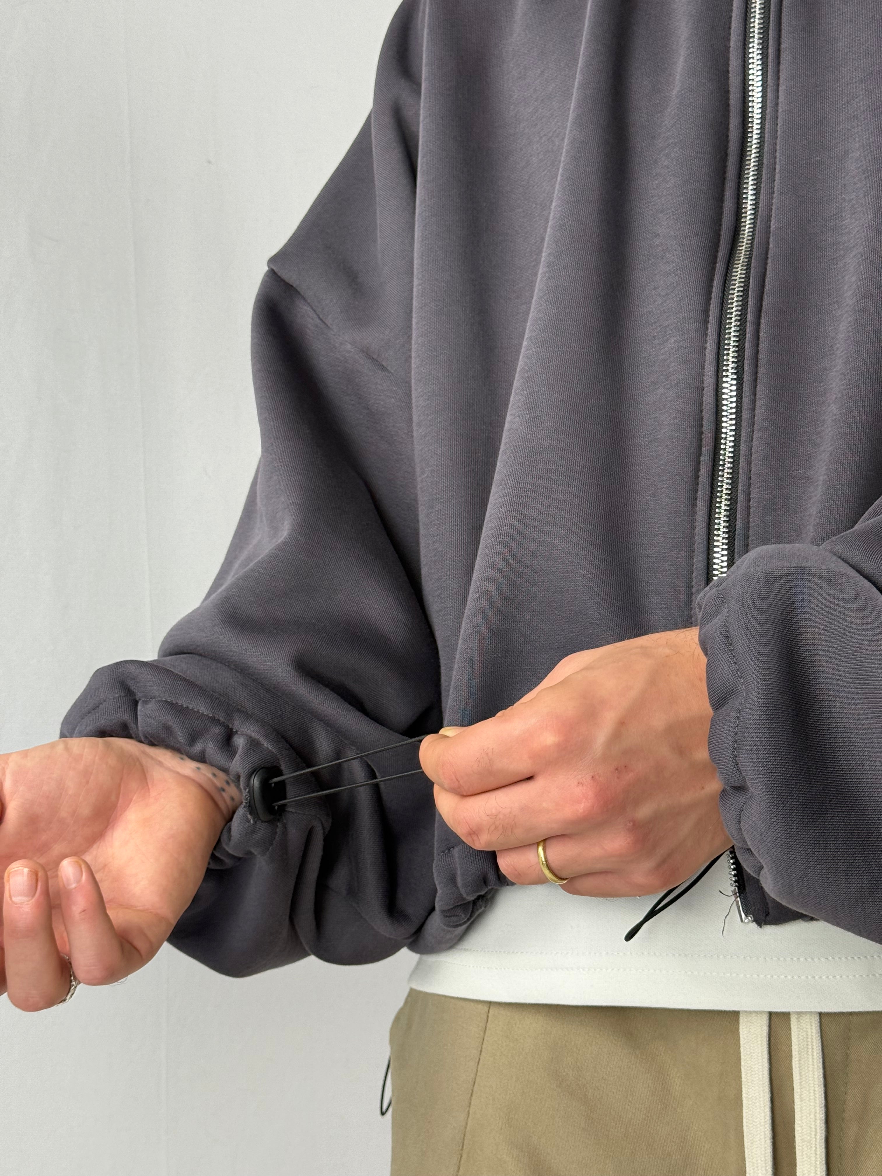 Felpa “best hoodie” crop zip piombo