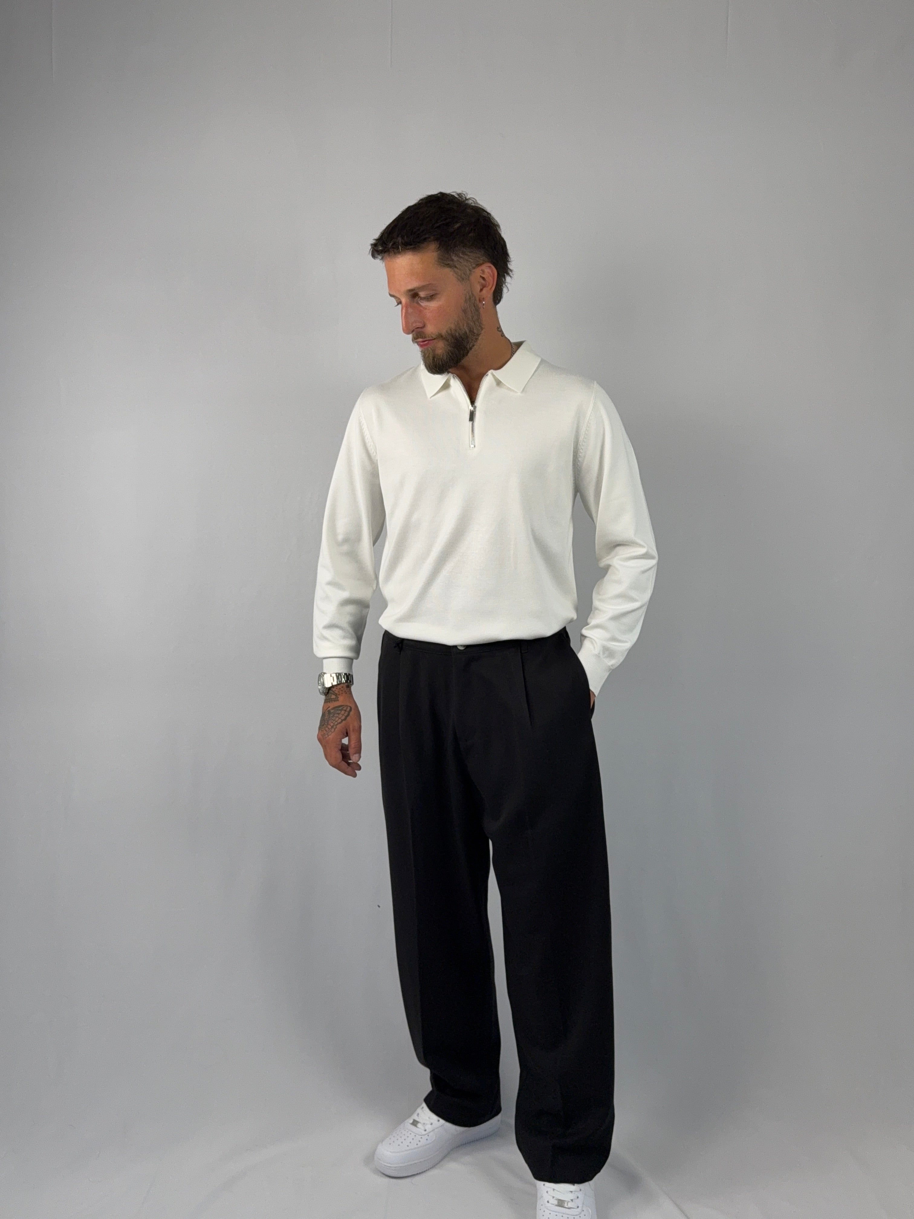 Maglia polo zip bianca