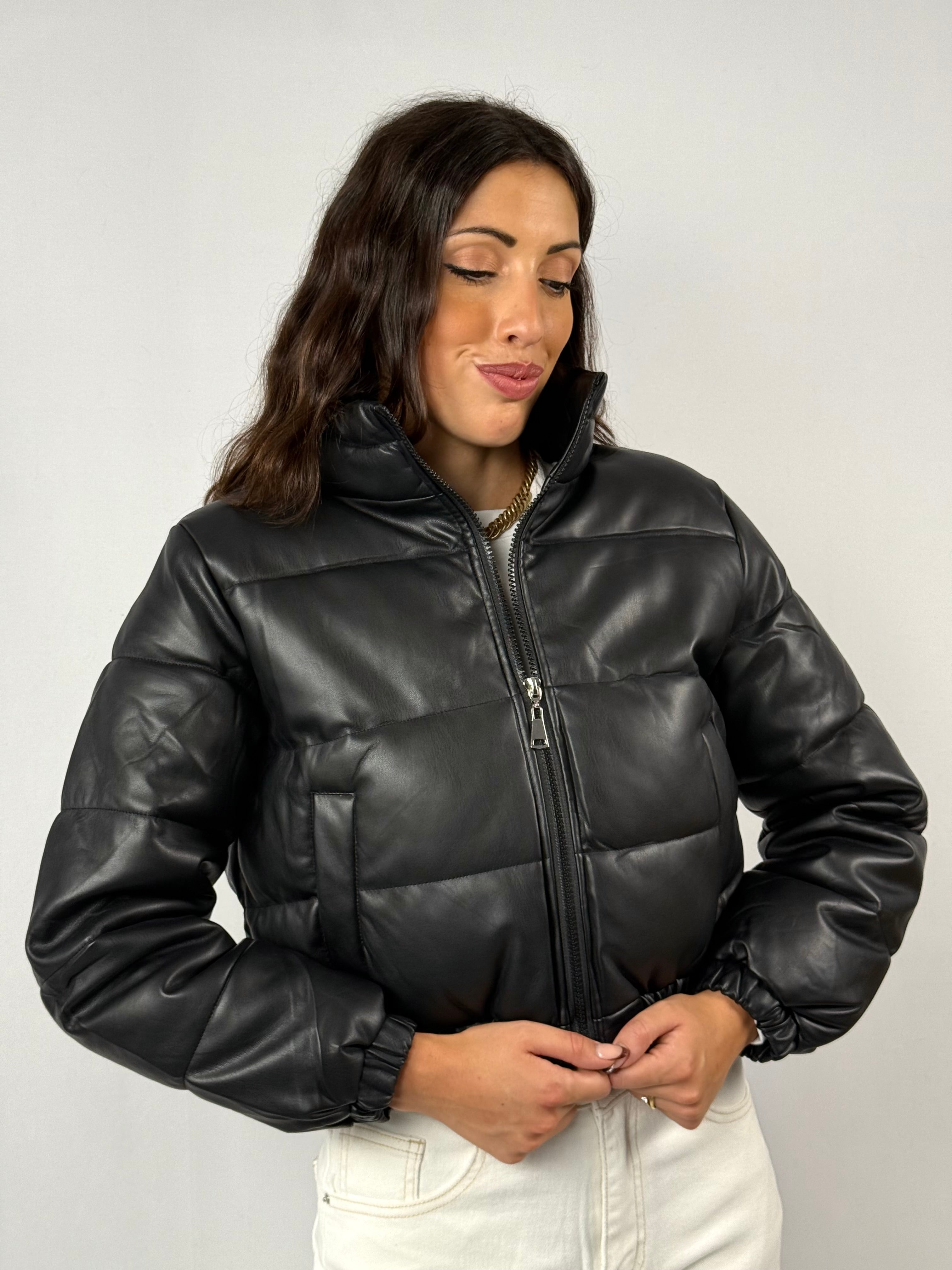 Bomber ecopelle crop nero