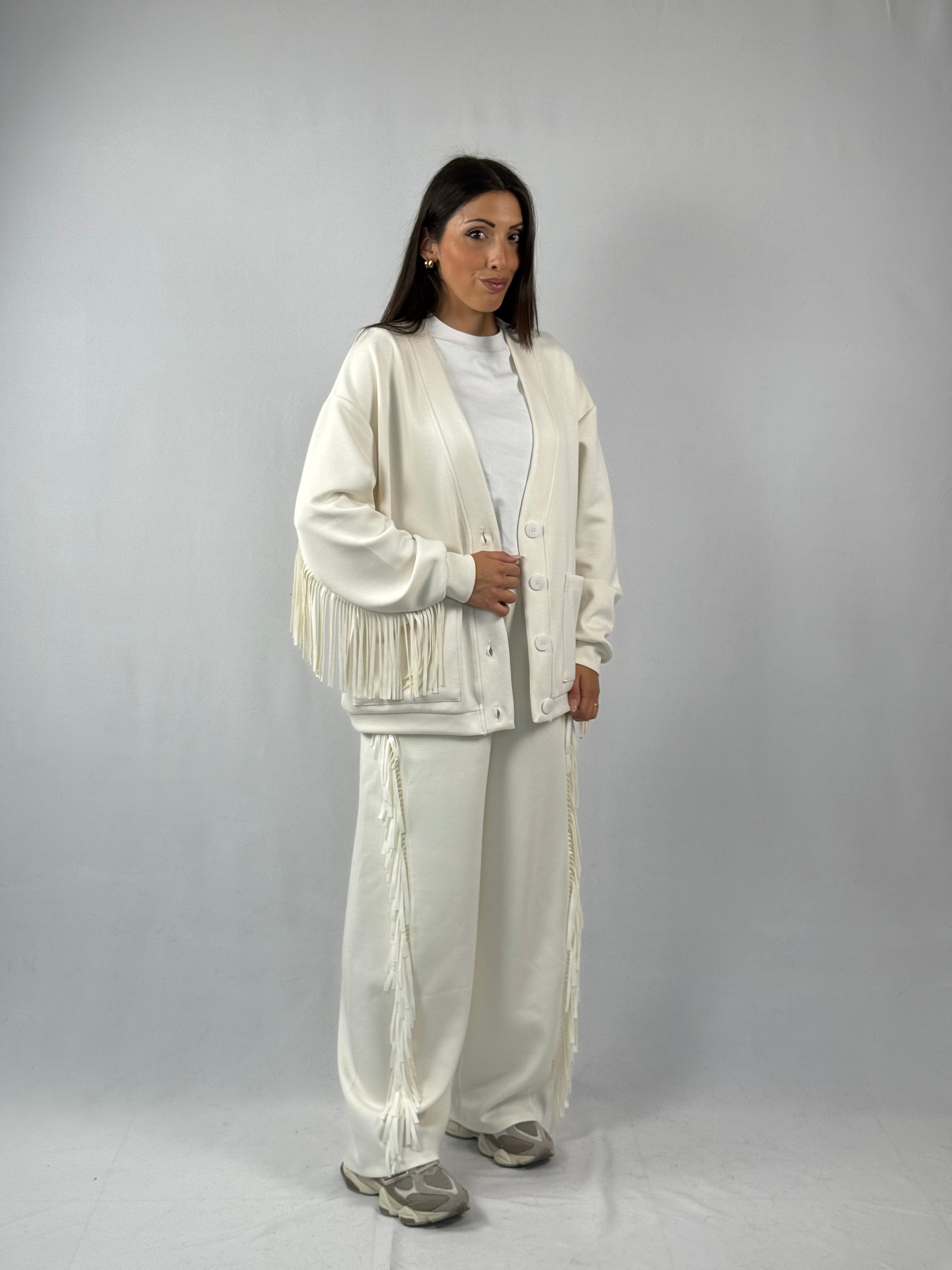 Cardigan frange bianco Lumina