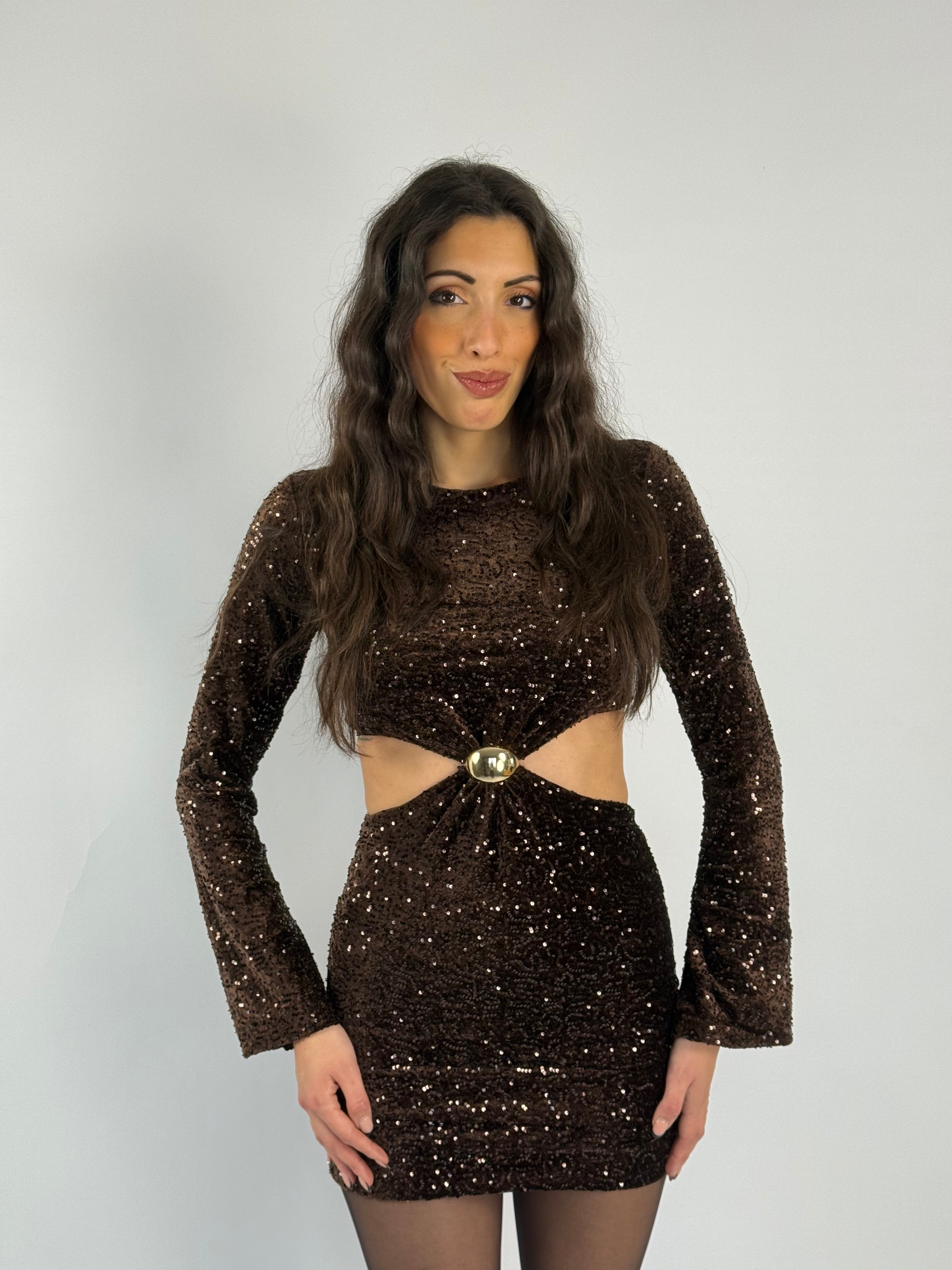 Vestito X paillettes marrone