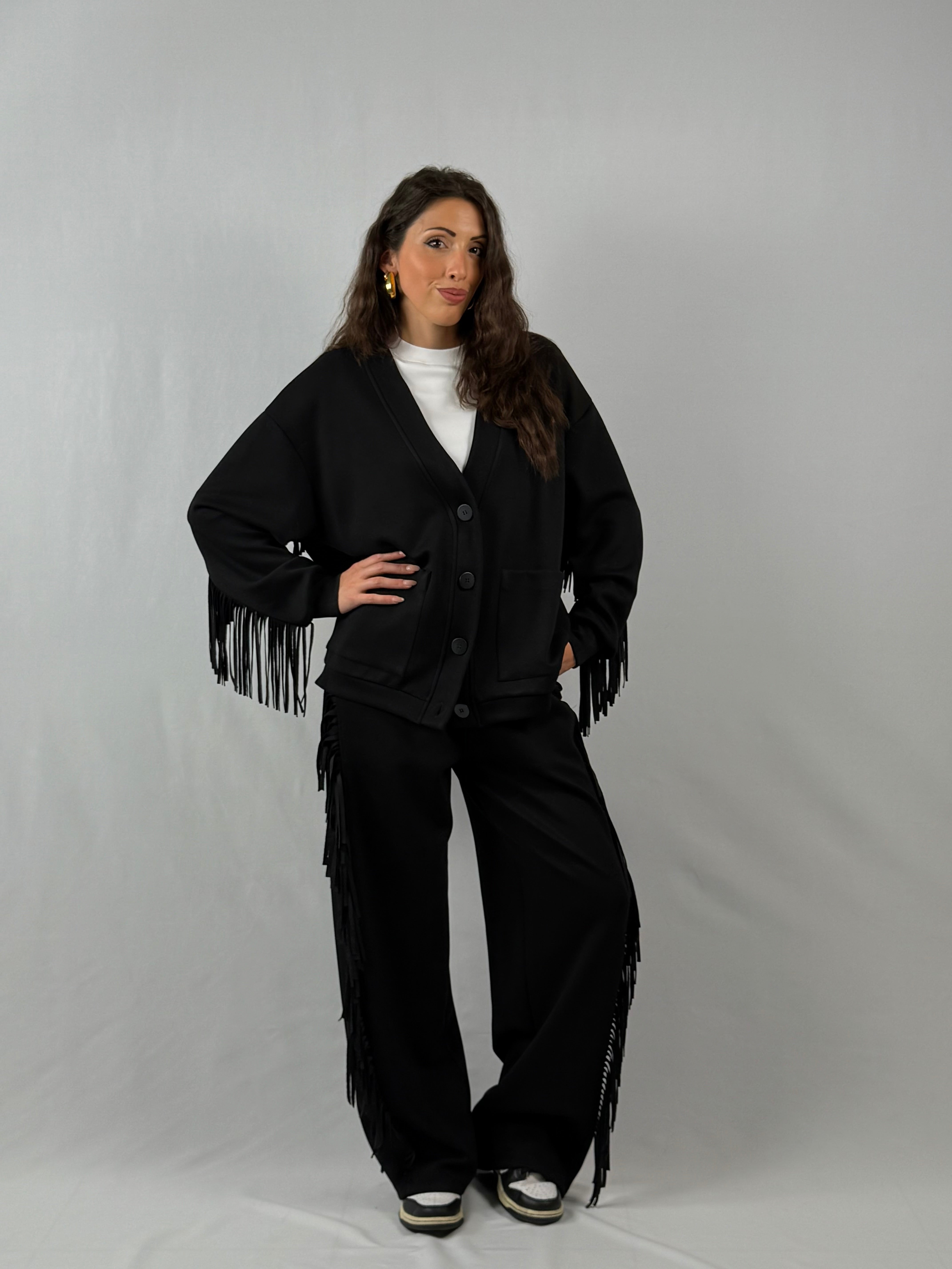 Cardigan frange Lumina nero