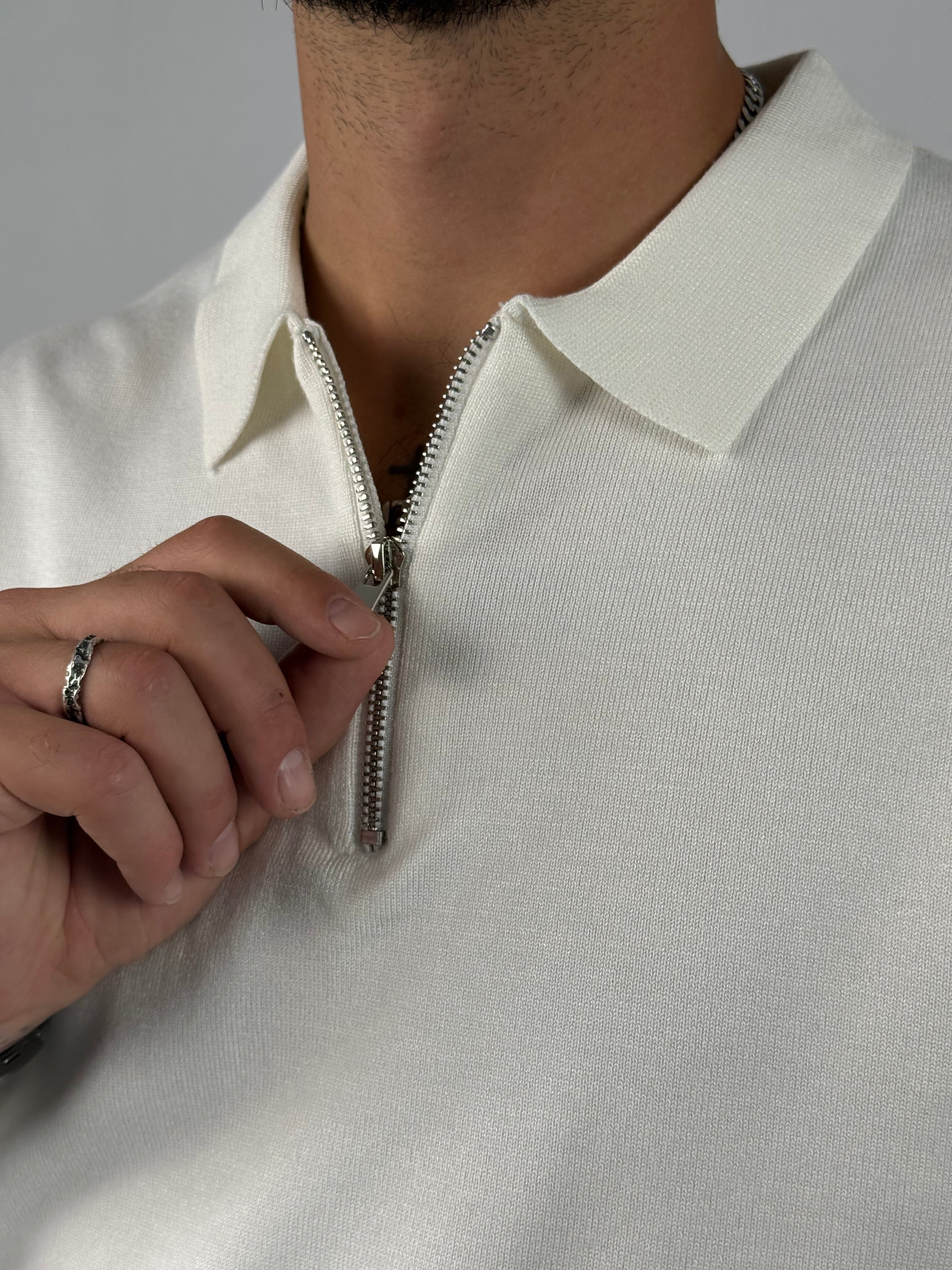 Maglia polo zip bianca