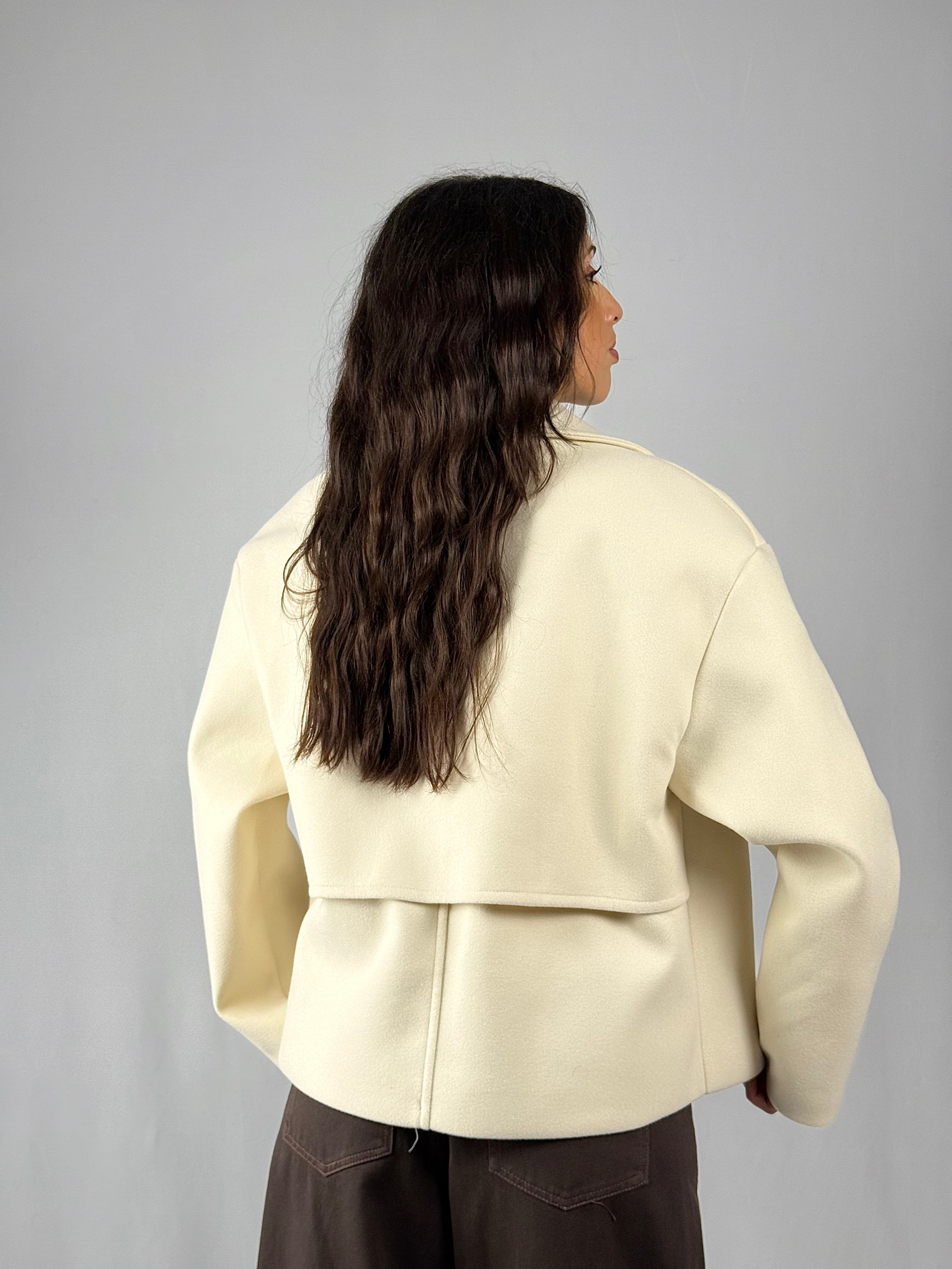 Cappotto corto frange panna Lumina