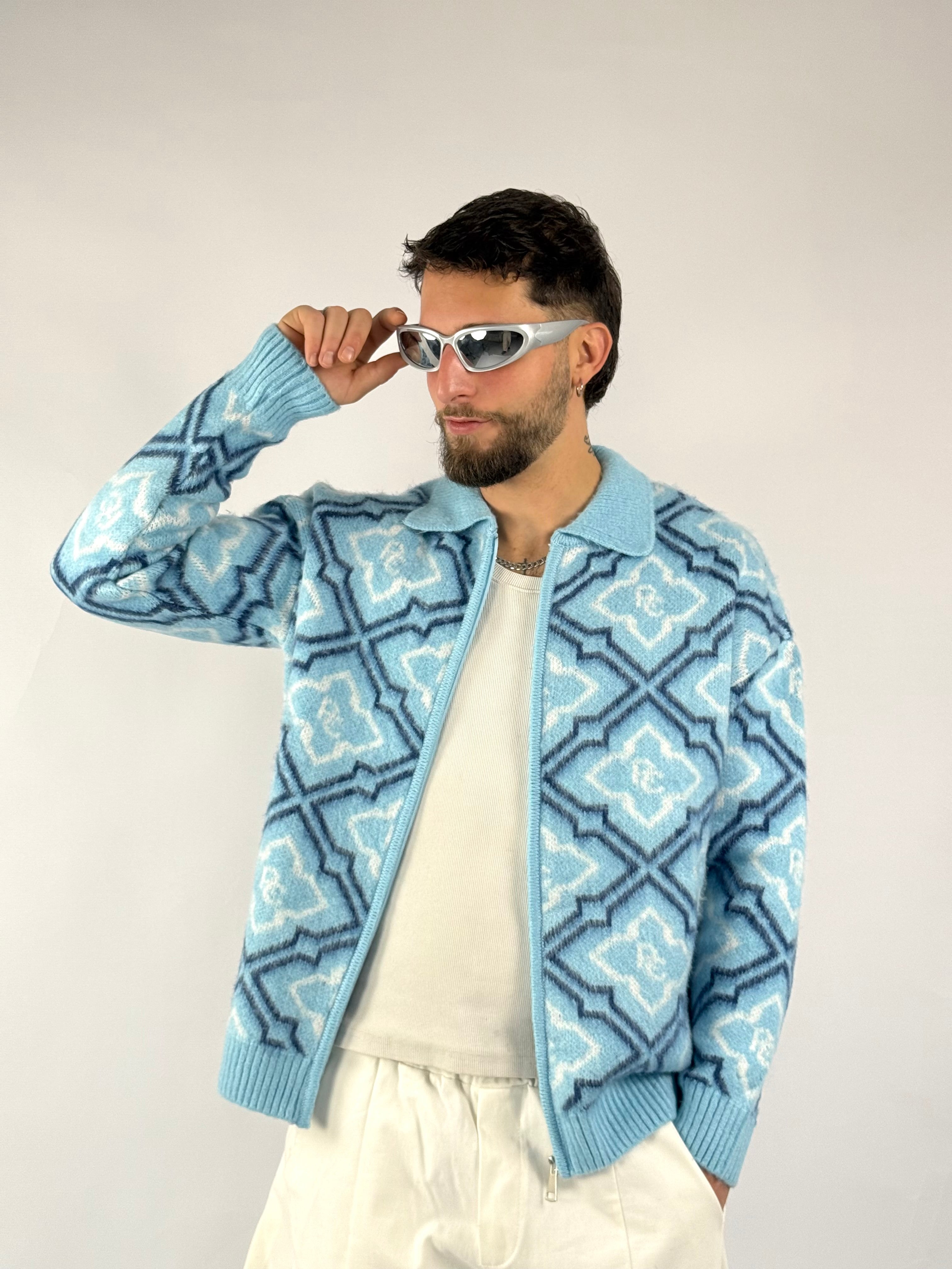 Maglione zip “Baudelaire” azzurro