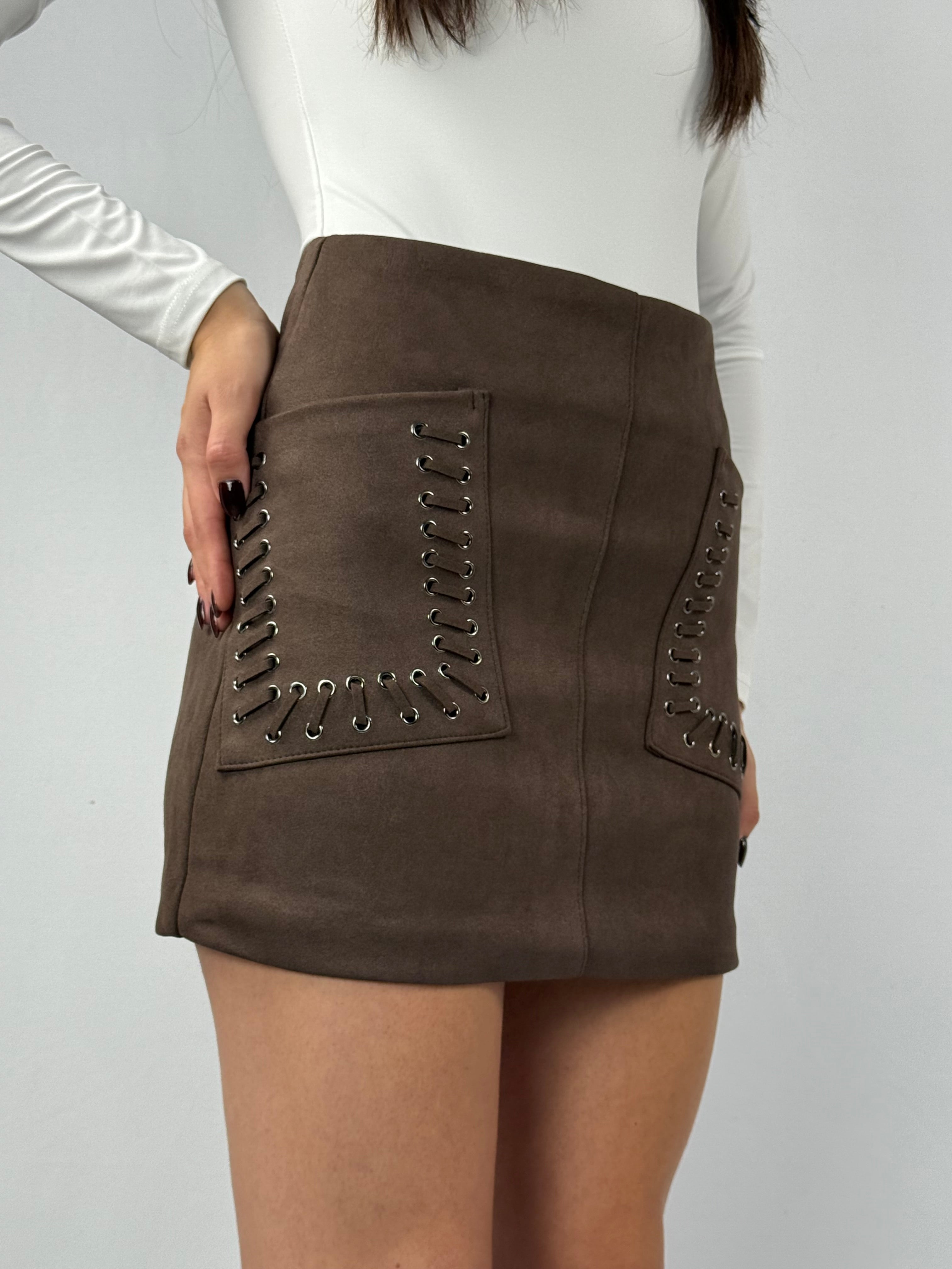 Minigonna scamosciata marrone