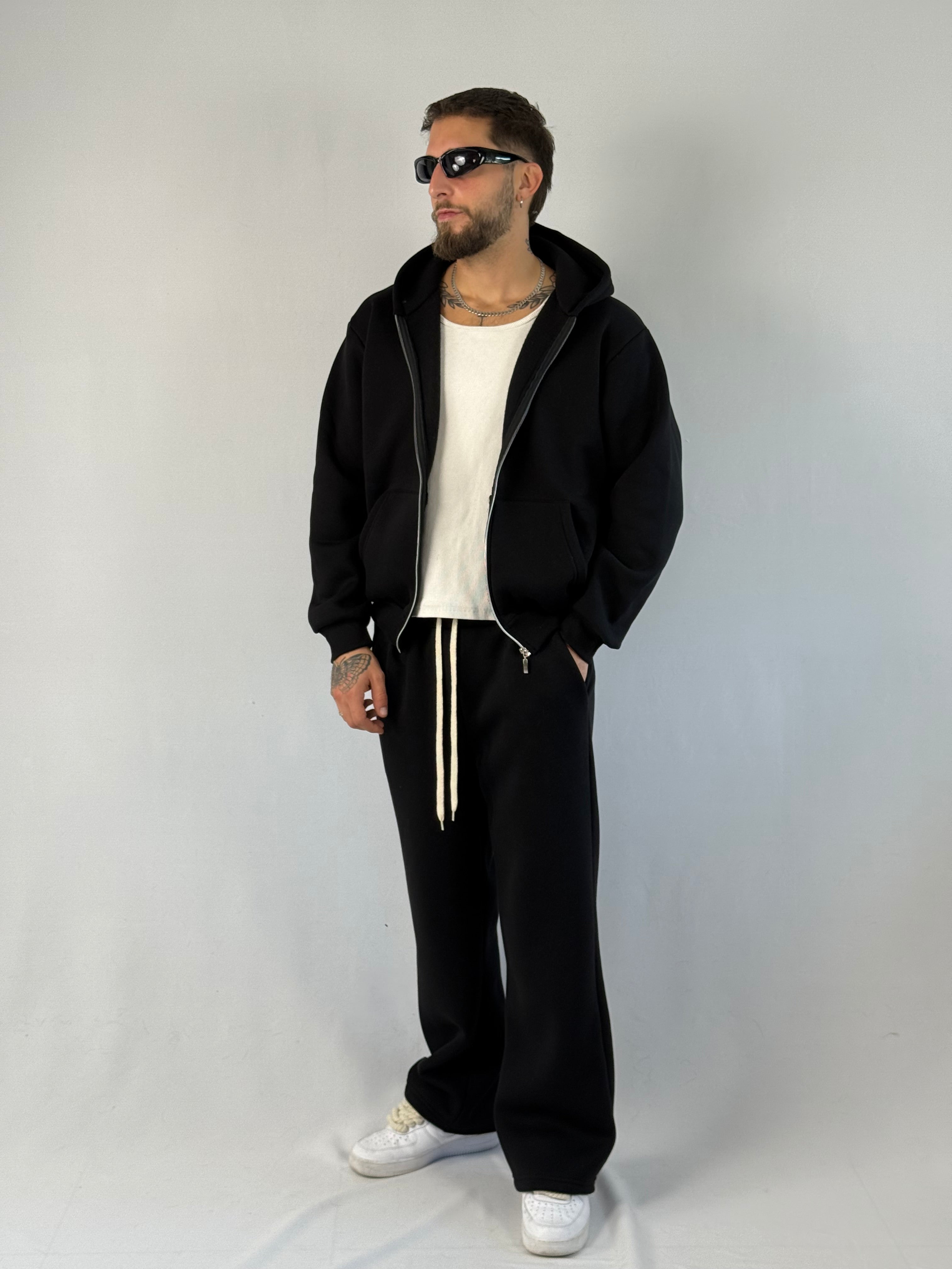 Felpa boxy zip nera
