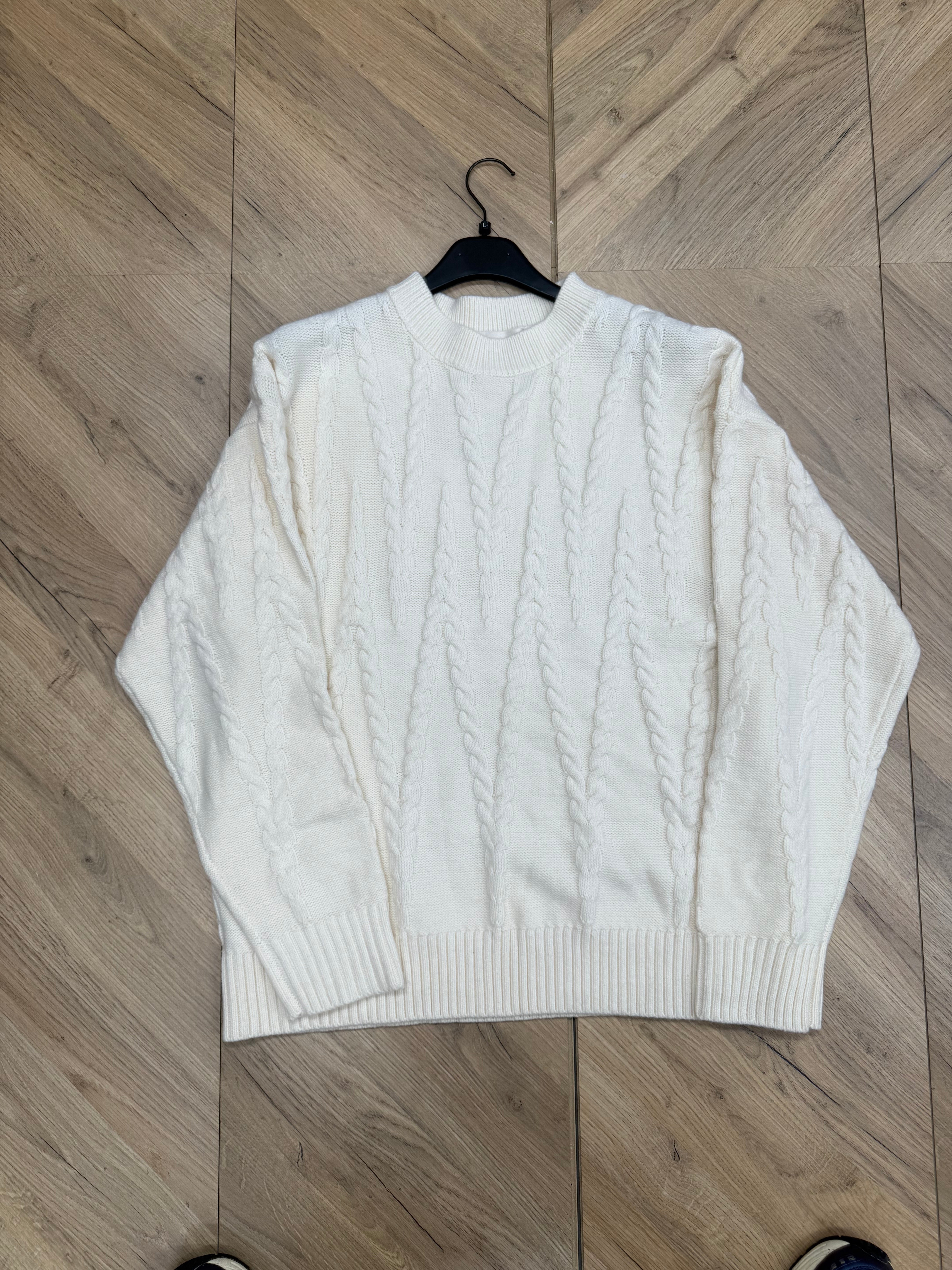 Maglione trecce panna