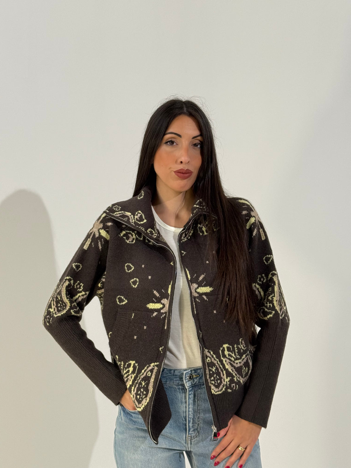 Maglione bandana zip