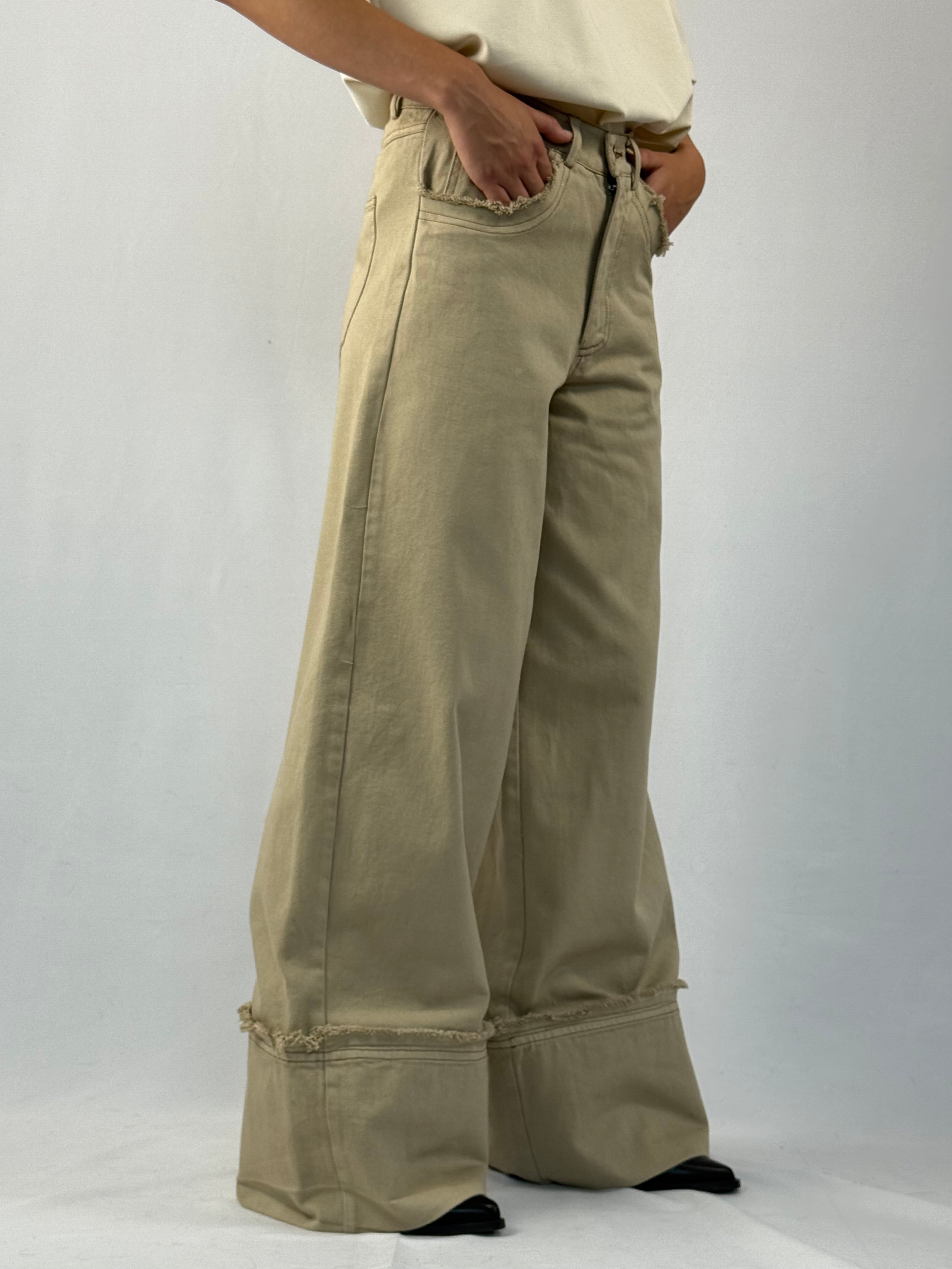 Jeans palazzo risvolto Lumina beige