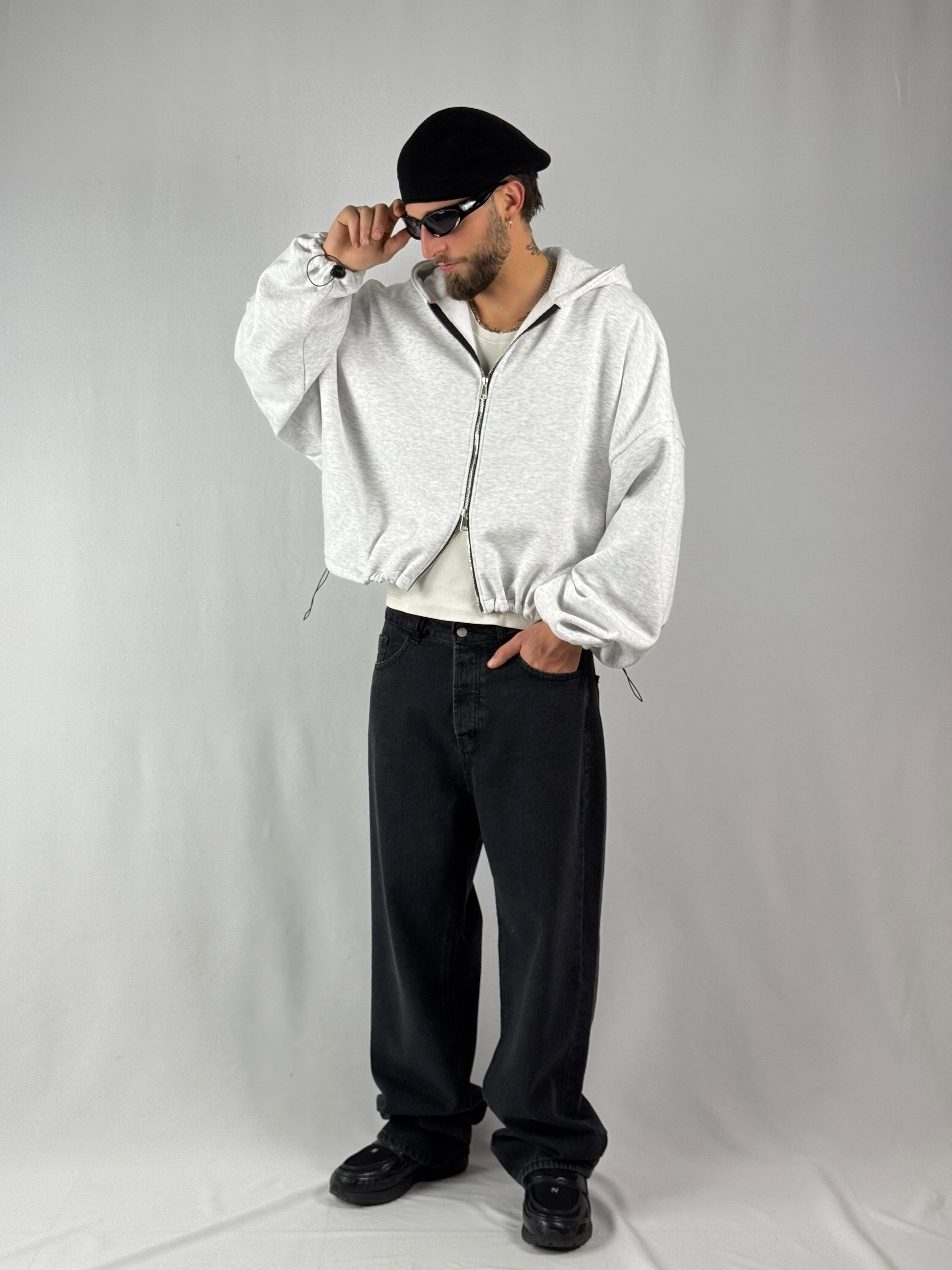 Felpa “best hoodie” crop zip grigio
