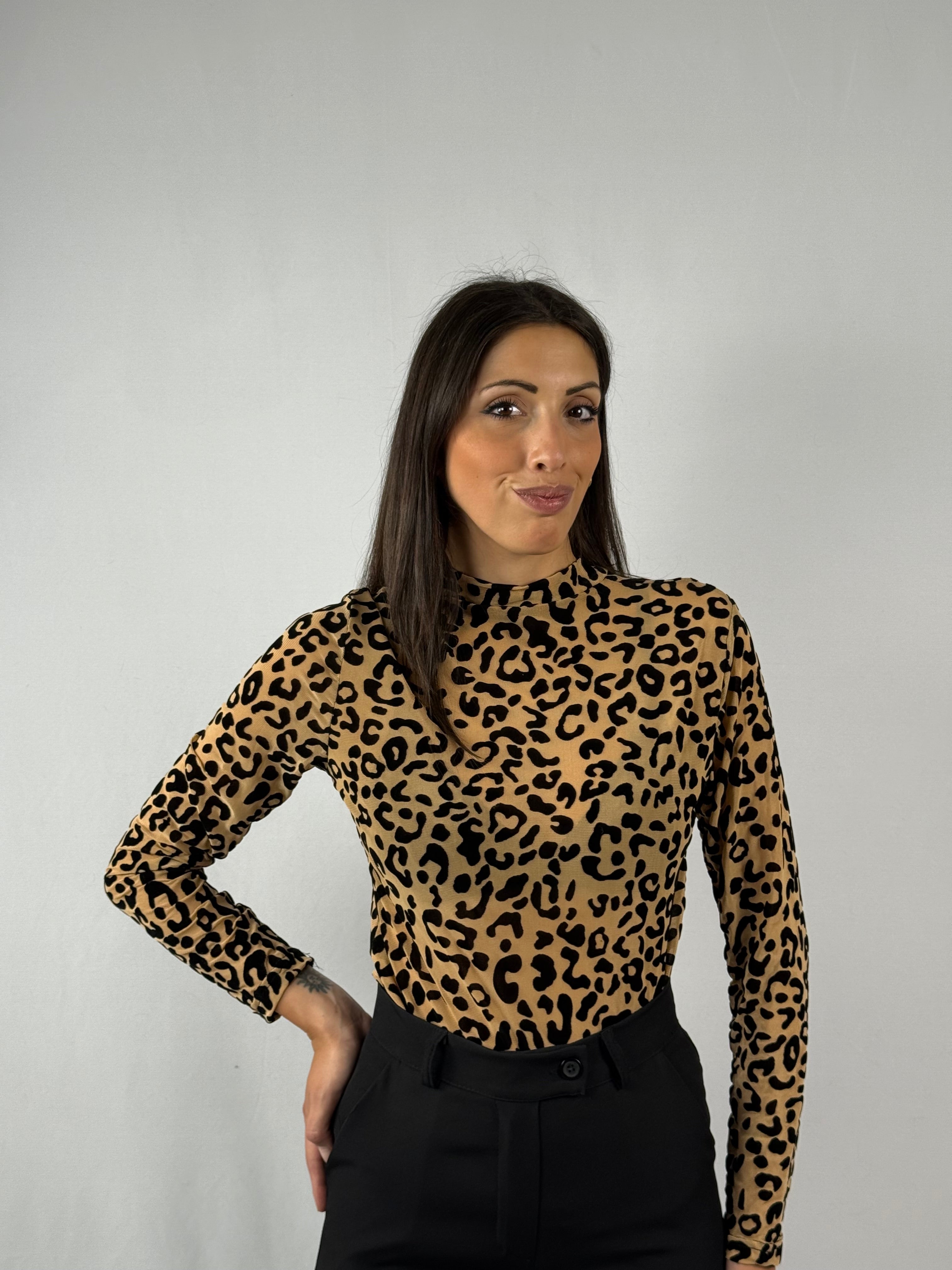 Maglia semitrasparente leopardata
