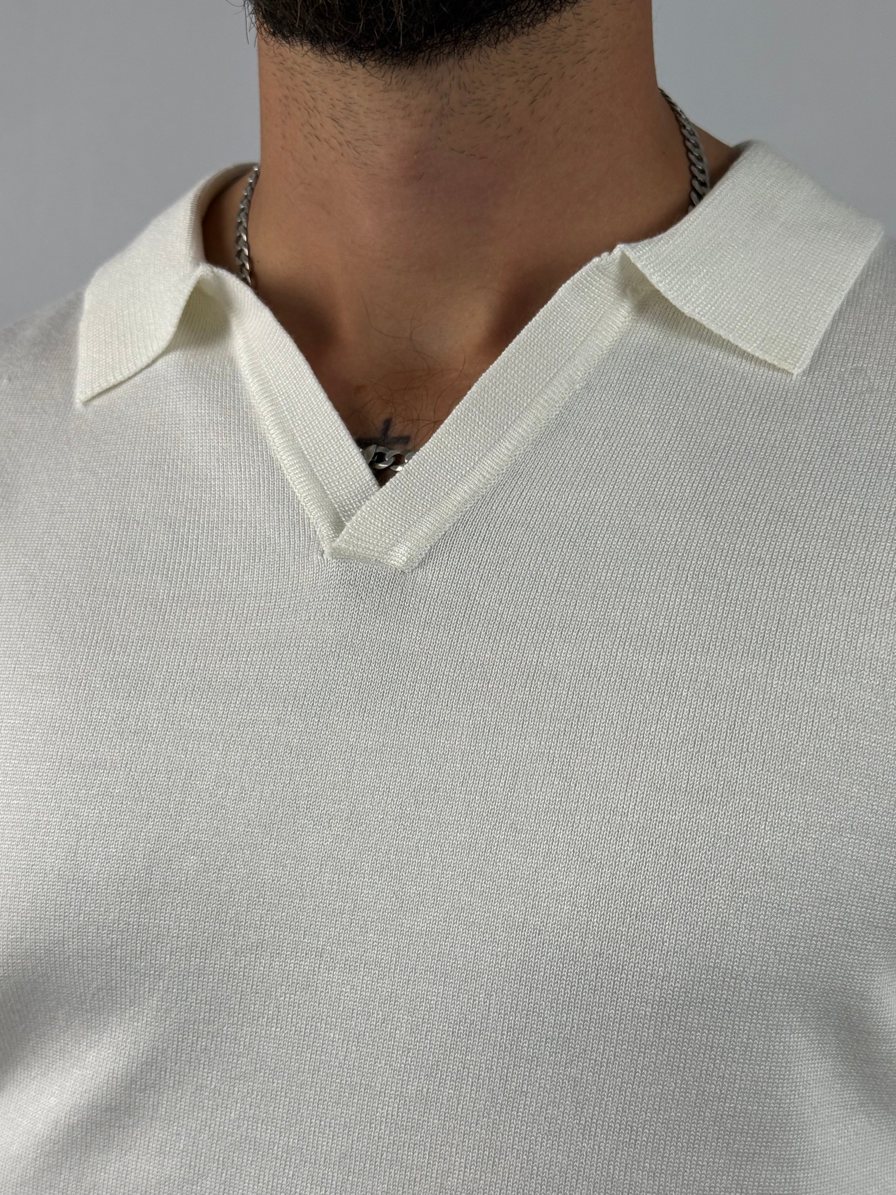 Maglia polo V bianca