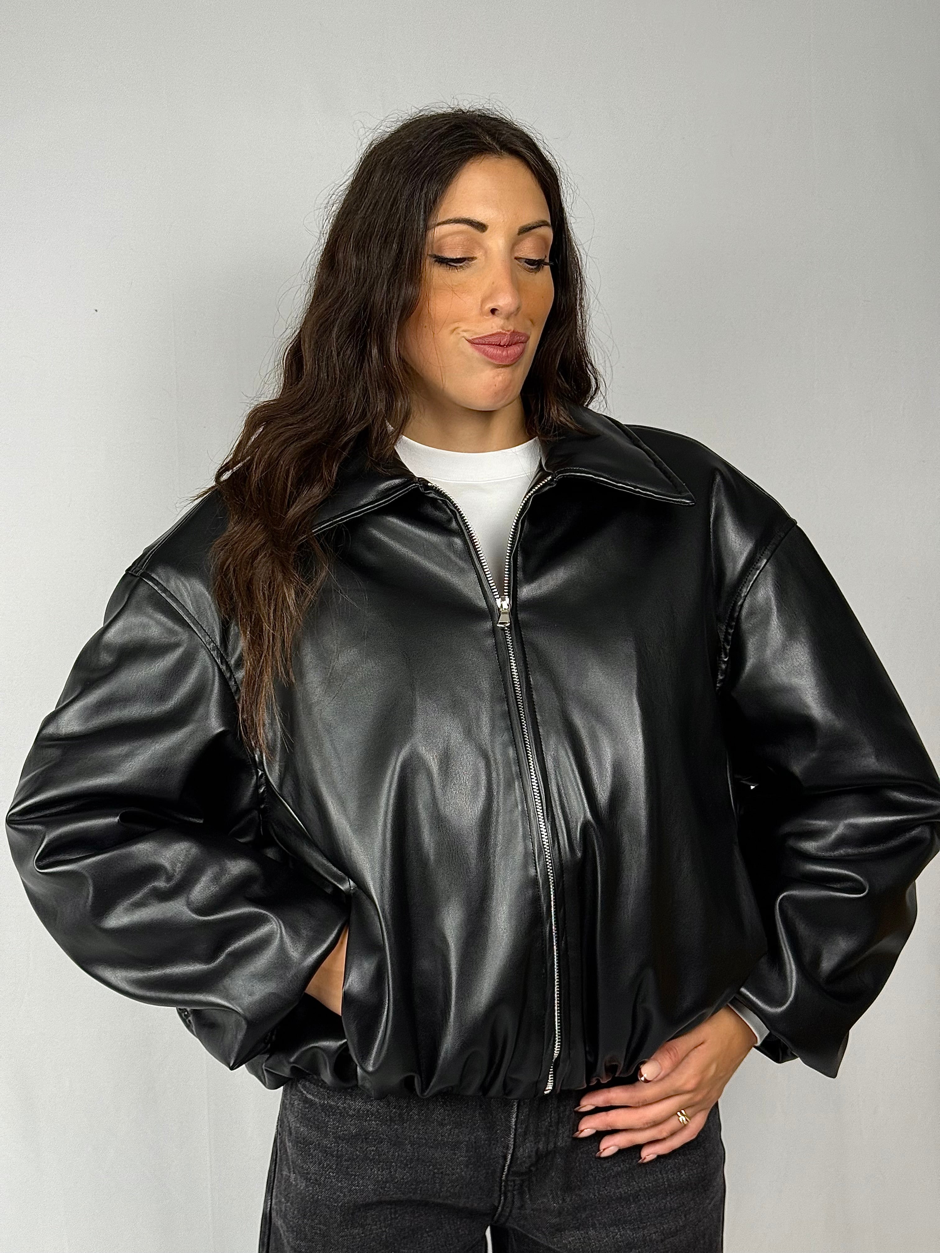 Bomber ecopelle nero Lumina