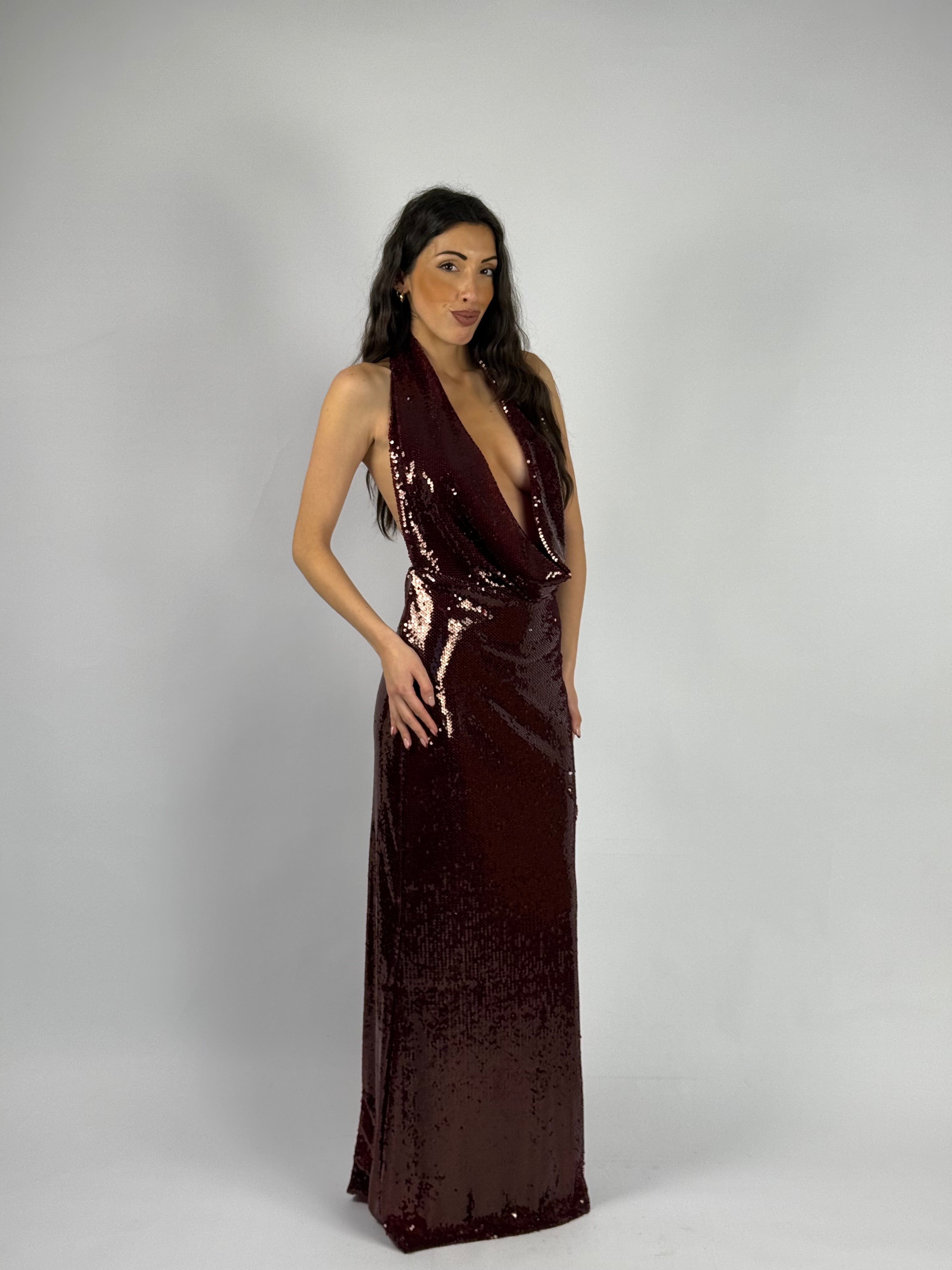Abito lungo paillettes Lumina bordeaux