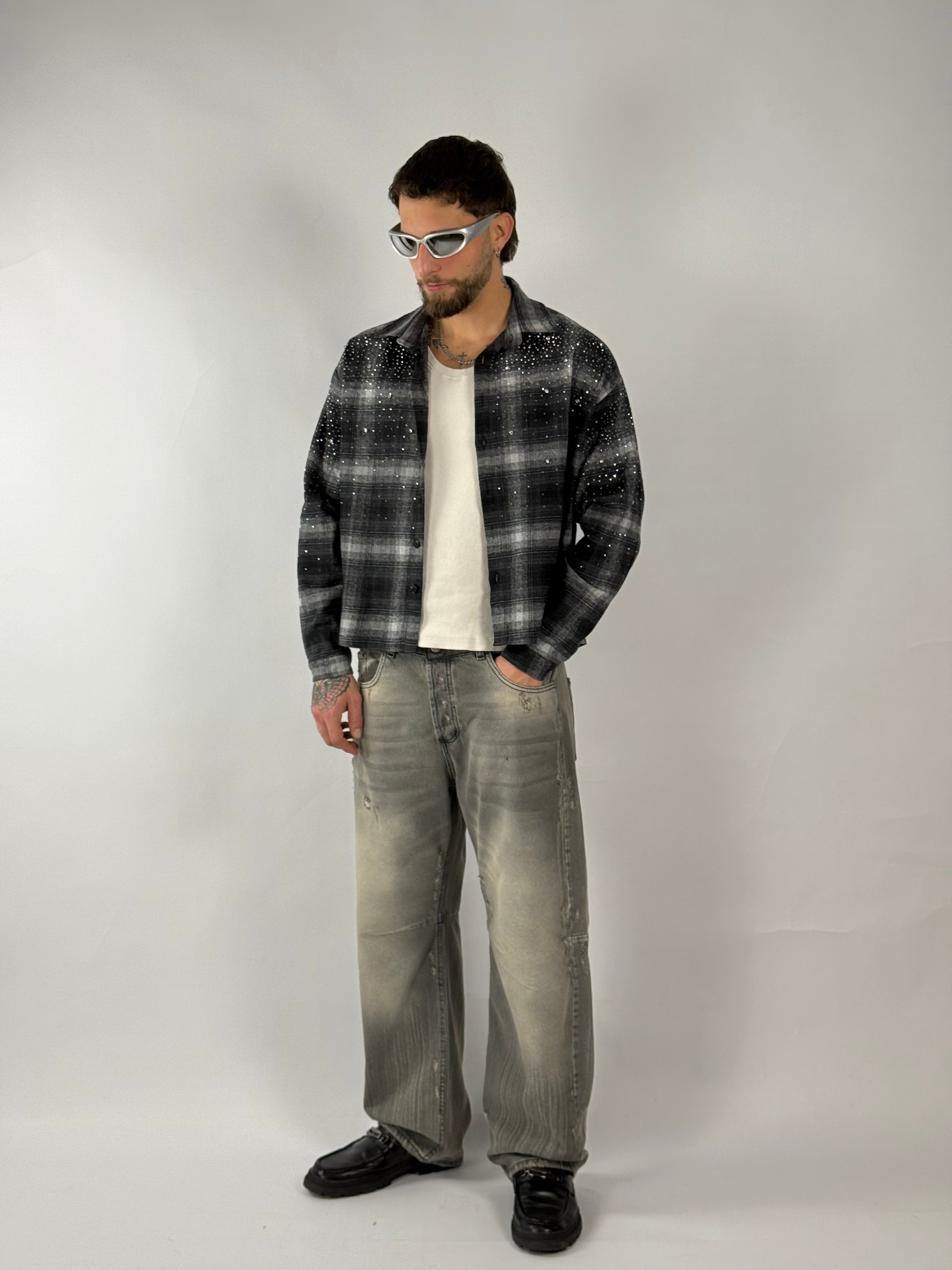 Camicia boxy diamond quadri nera