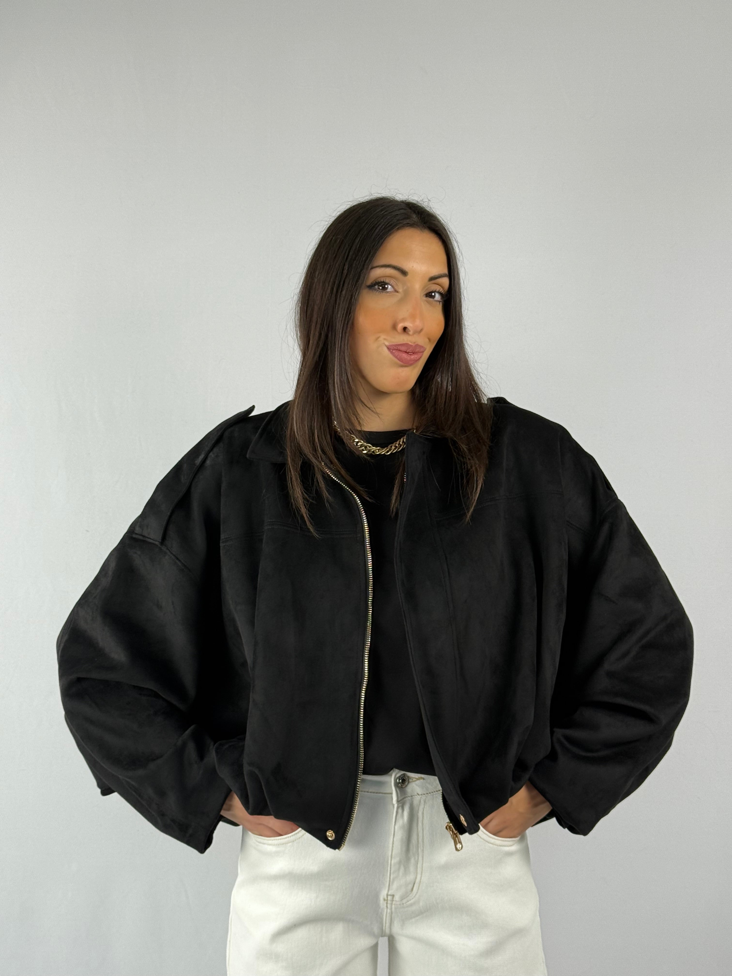 Bomber in suede nero