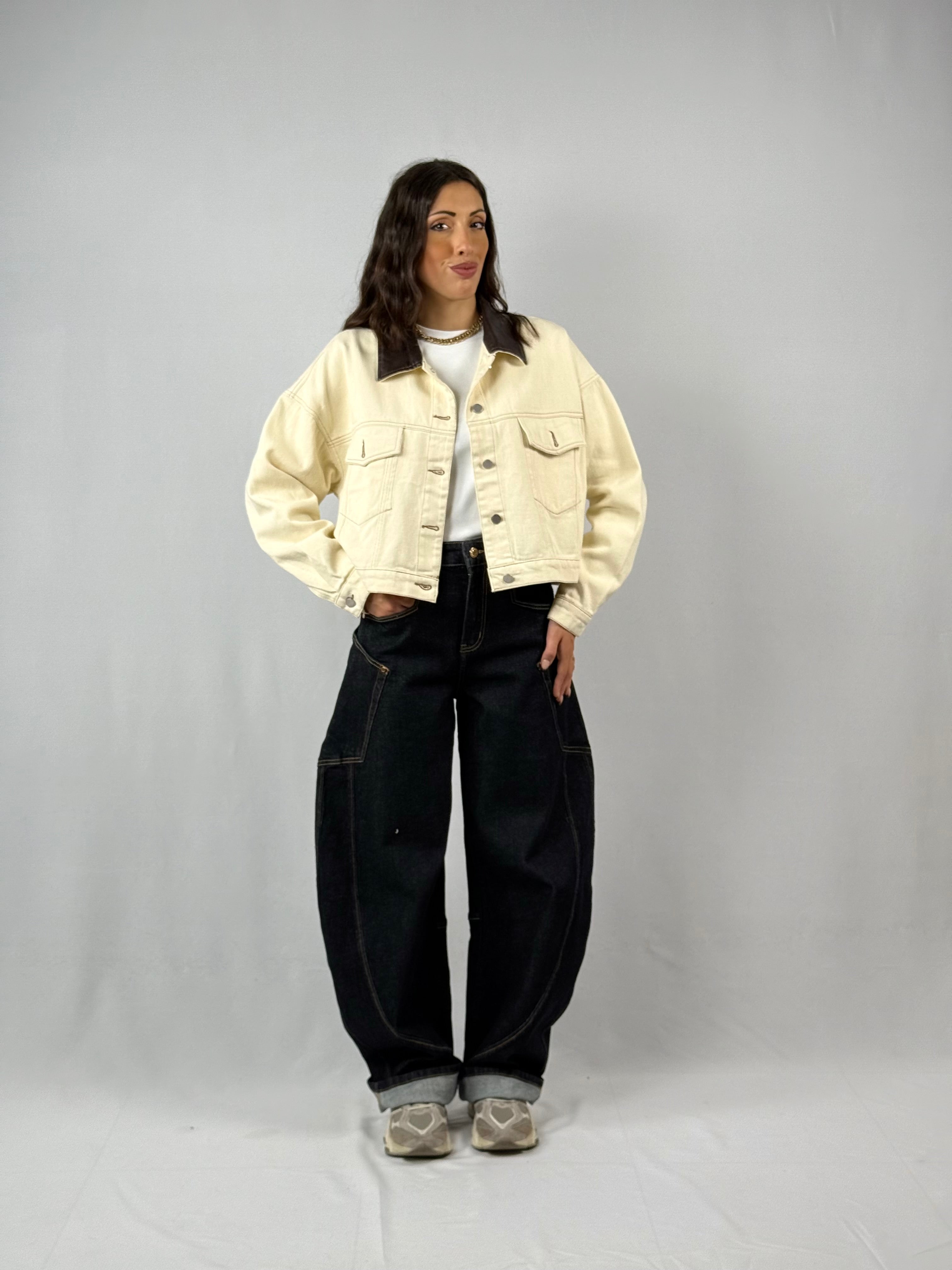 Giacca in jeans crop panna