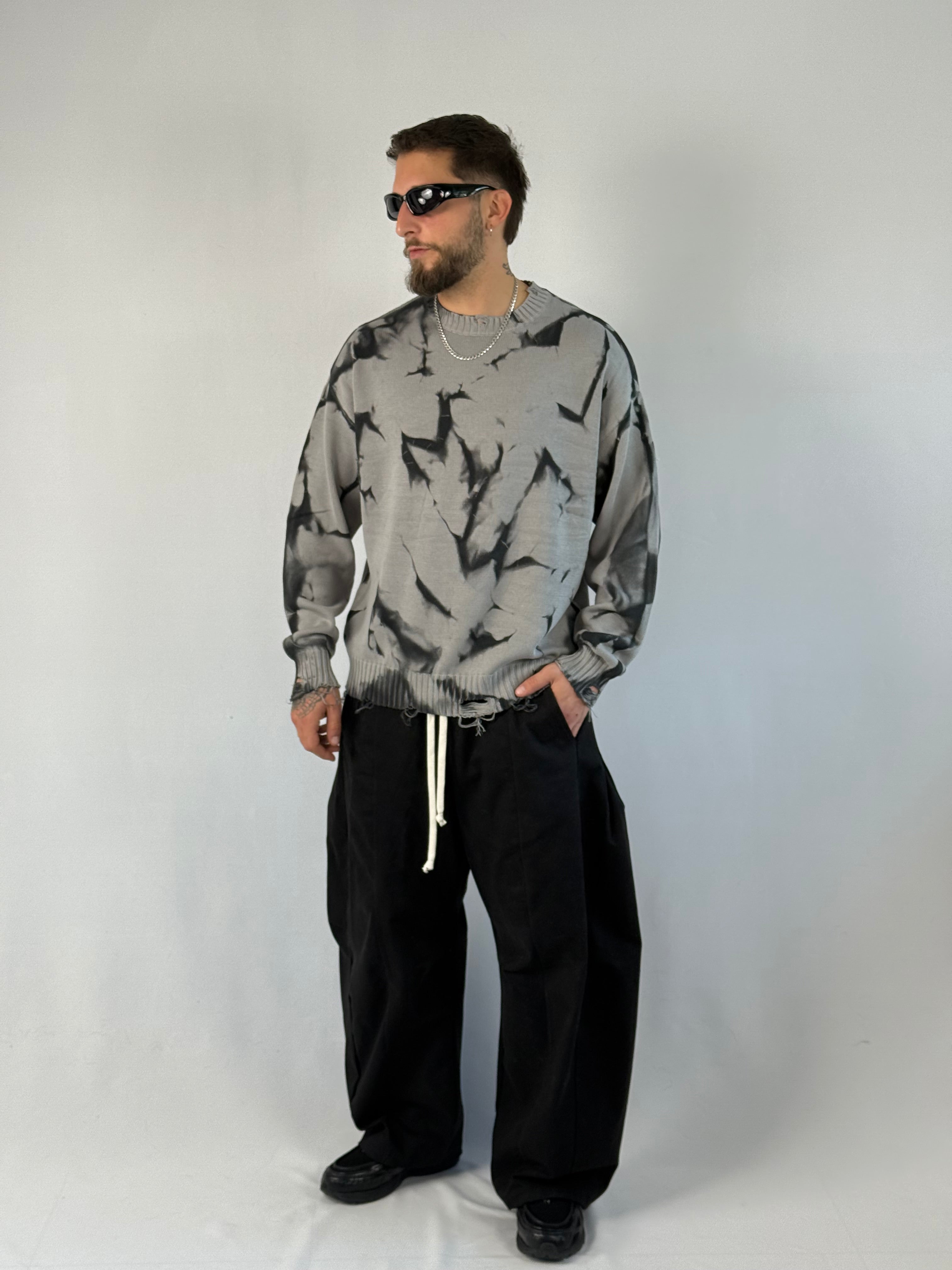 Maglione oversize tie-dye grigio/nero