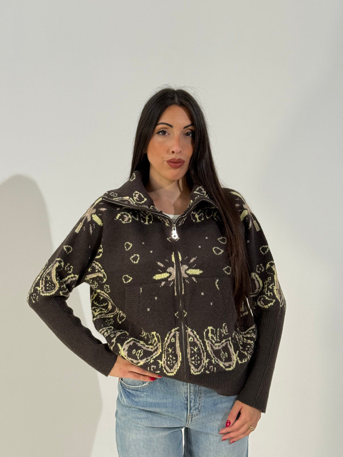 Maglione bandana zip