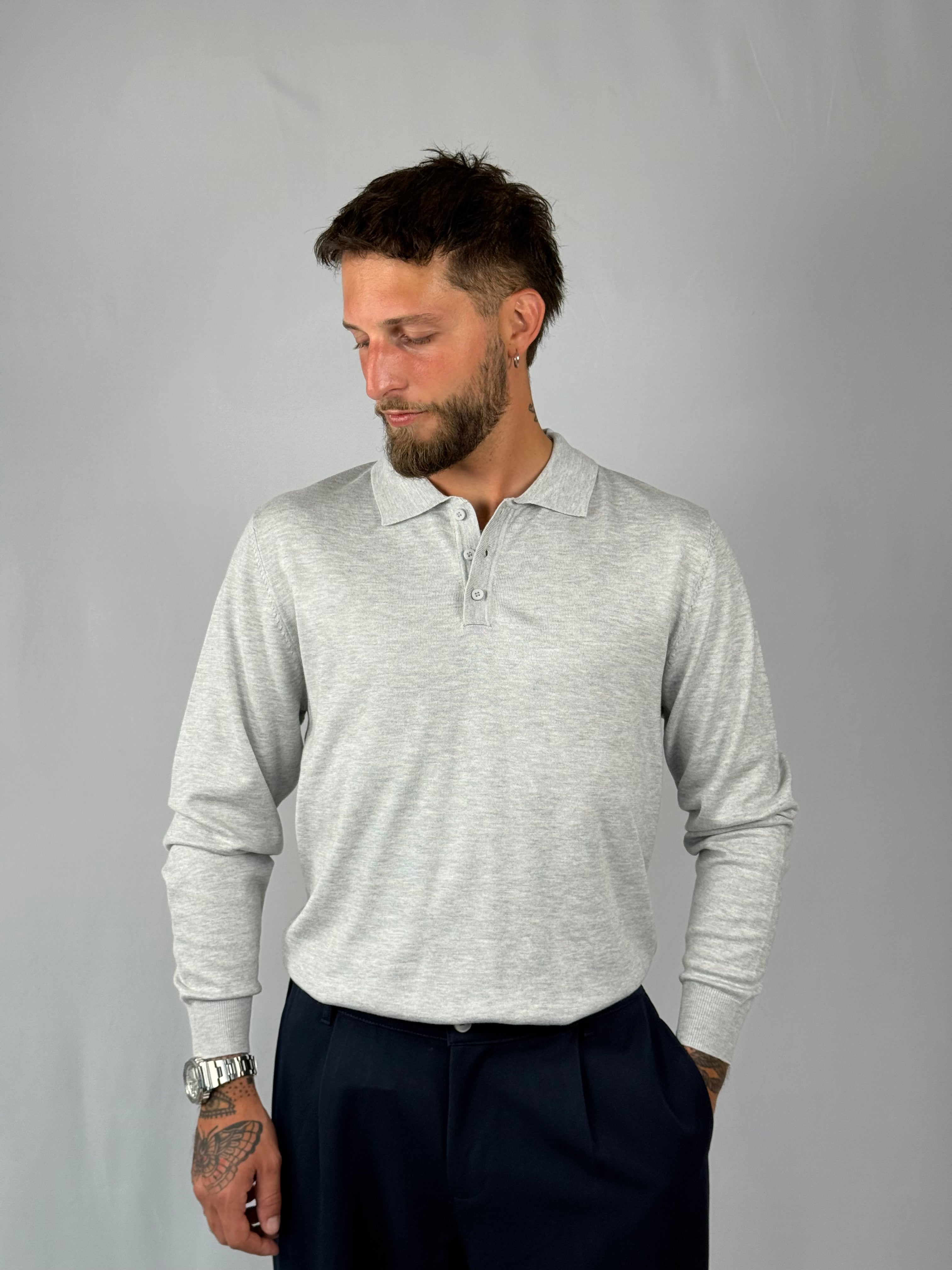 Maglia polo bottoni grigia