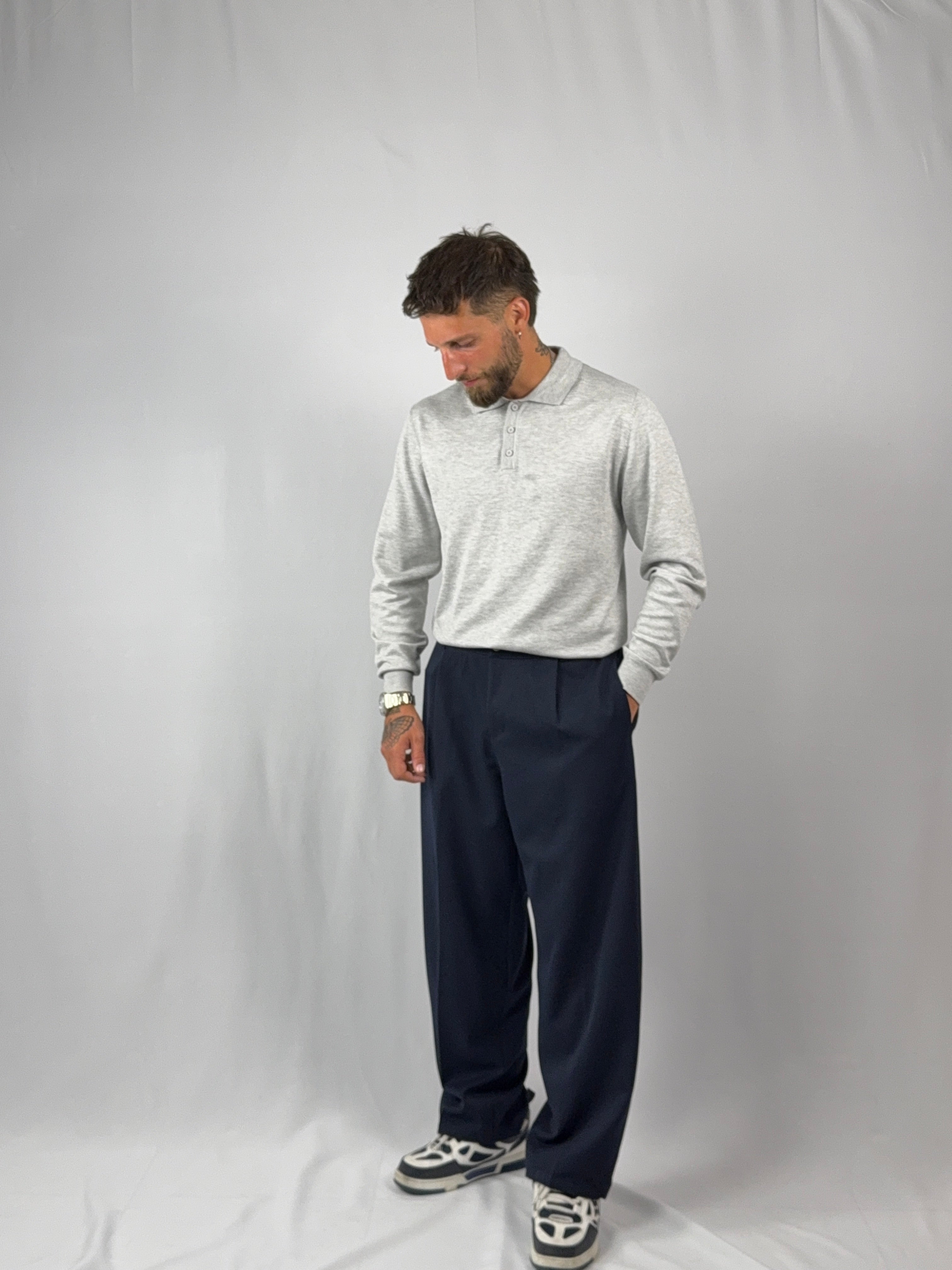 Maglia polo bottoni grigia
