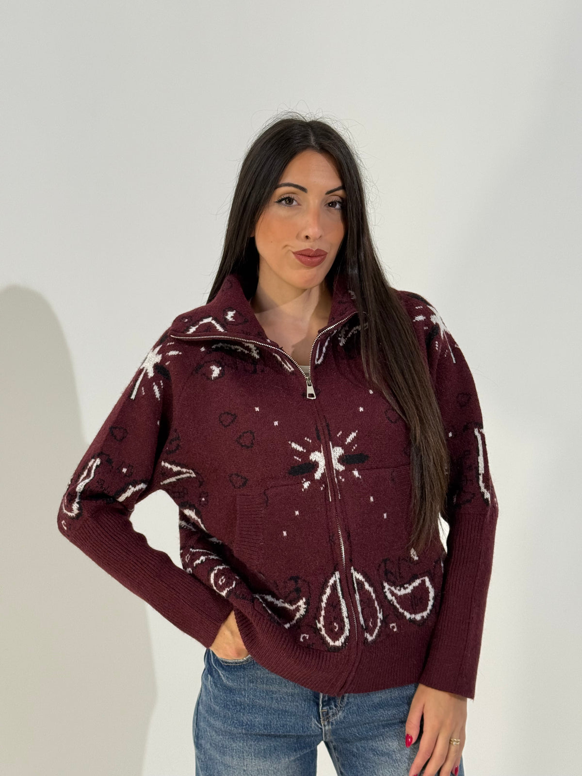 Maglione bandana zip