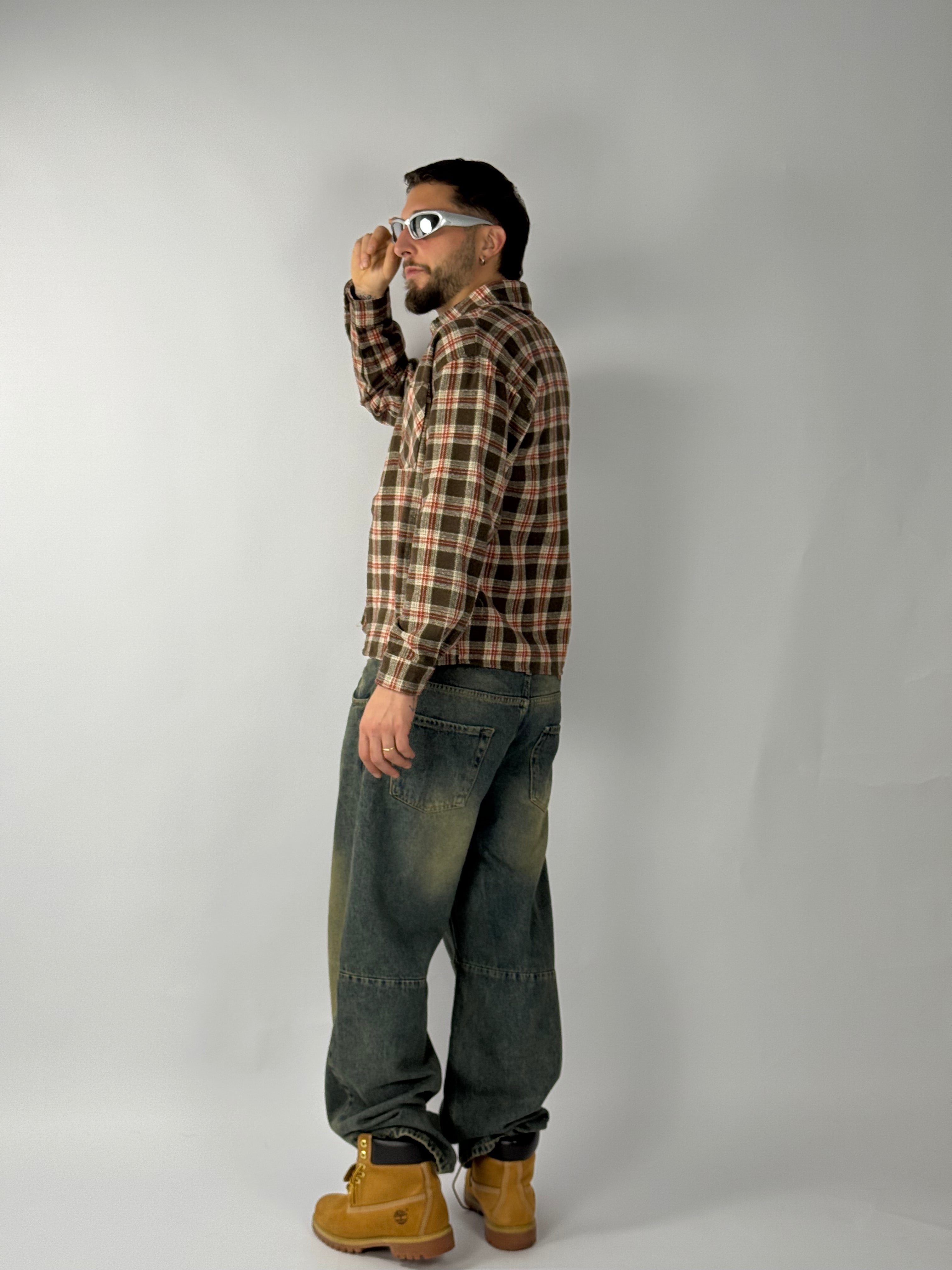 Camicia boxy quadri marrone