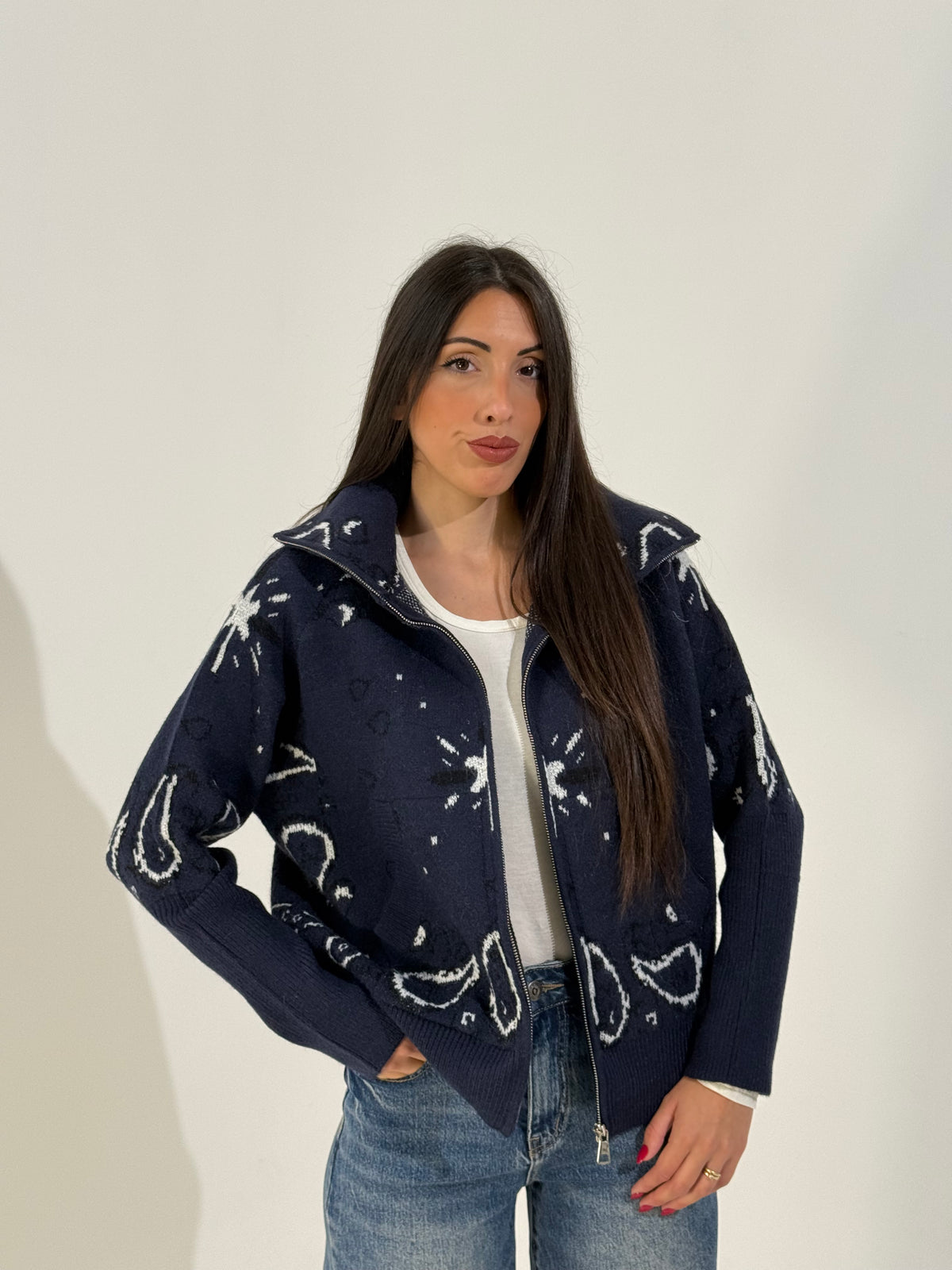 Maglione bandana zip