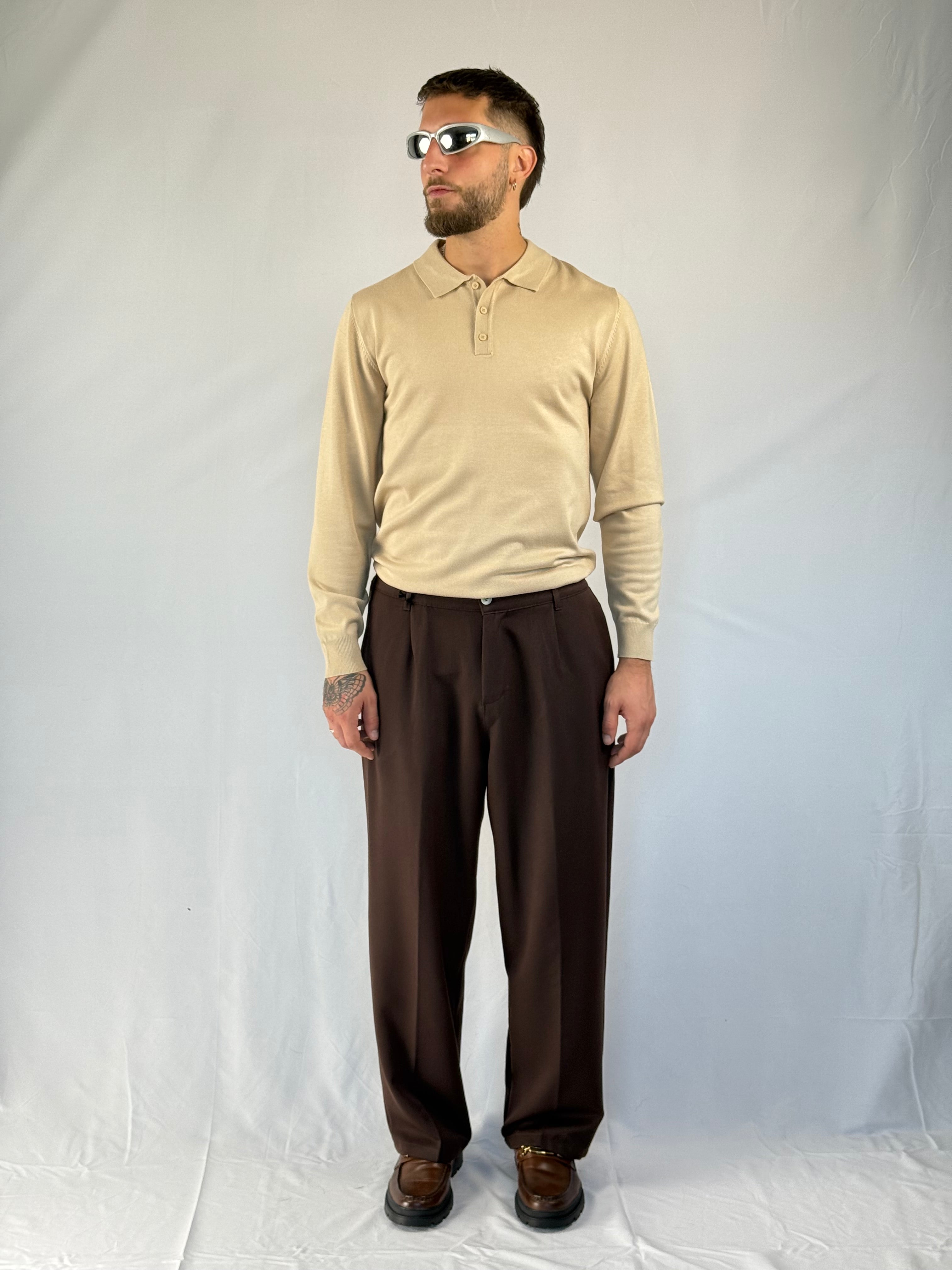 Maglia polo bottoni beige