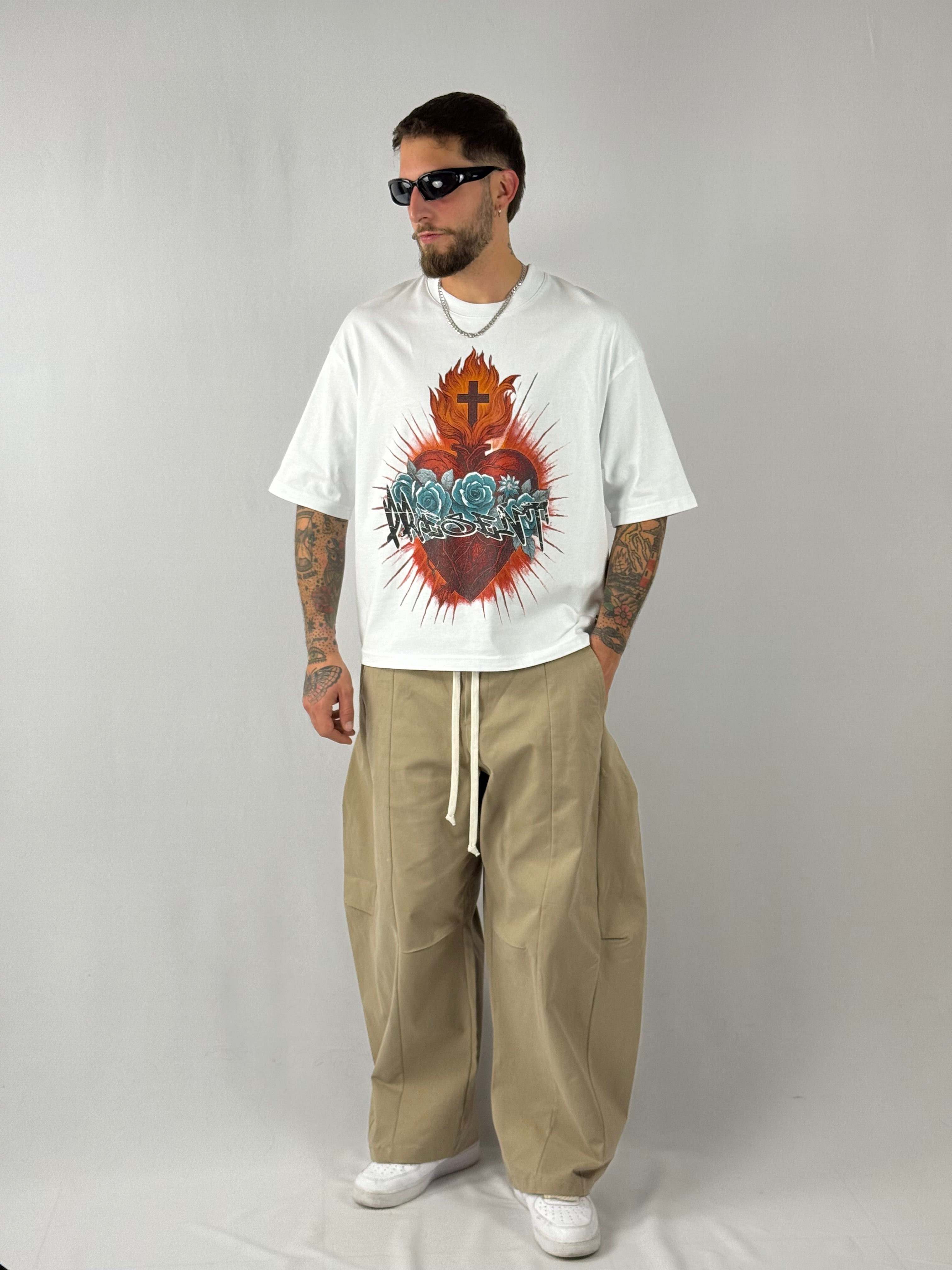 T-shirt crop cuore sacro bianca