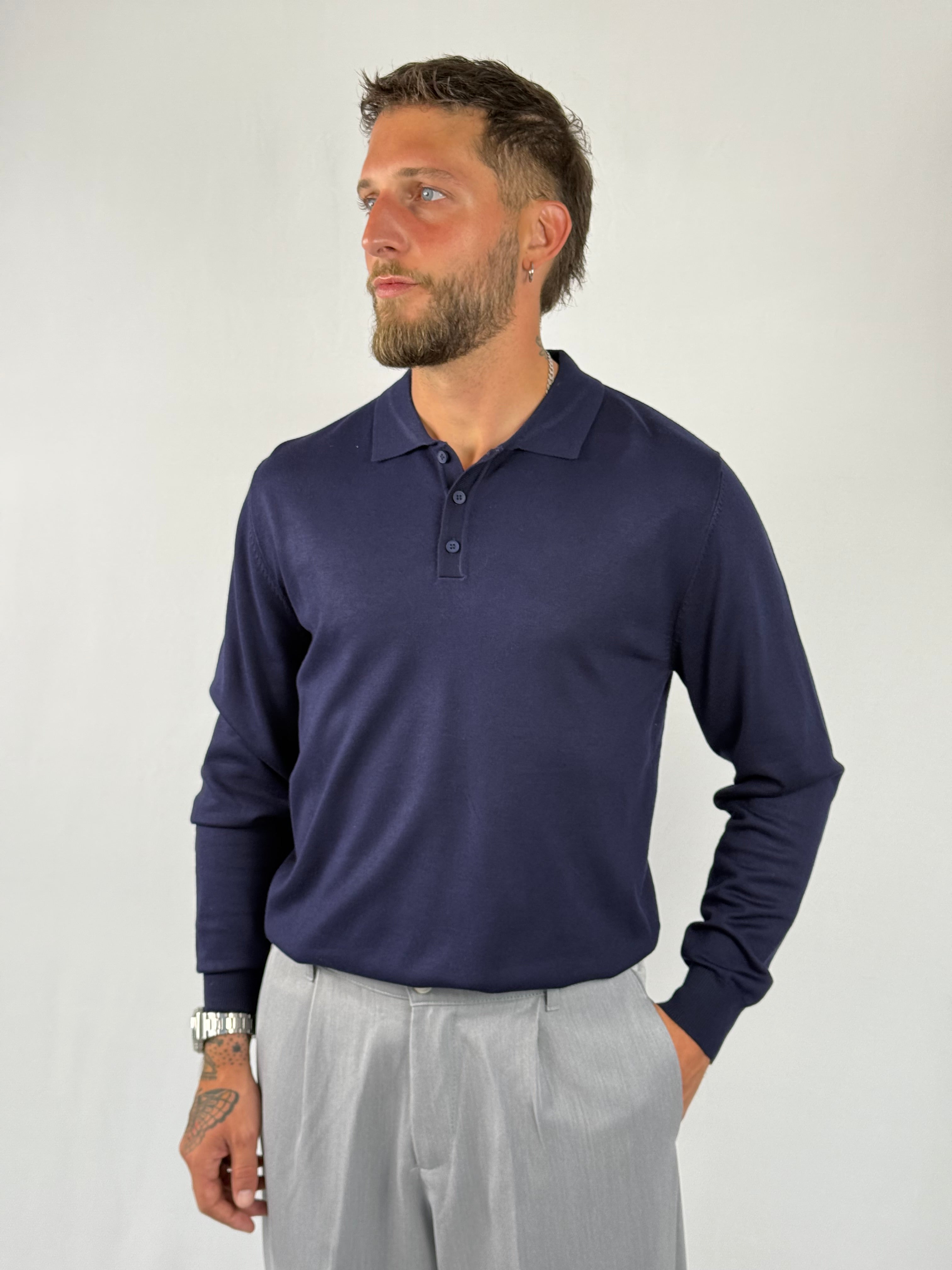 Maglia polo bottoni blu