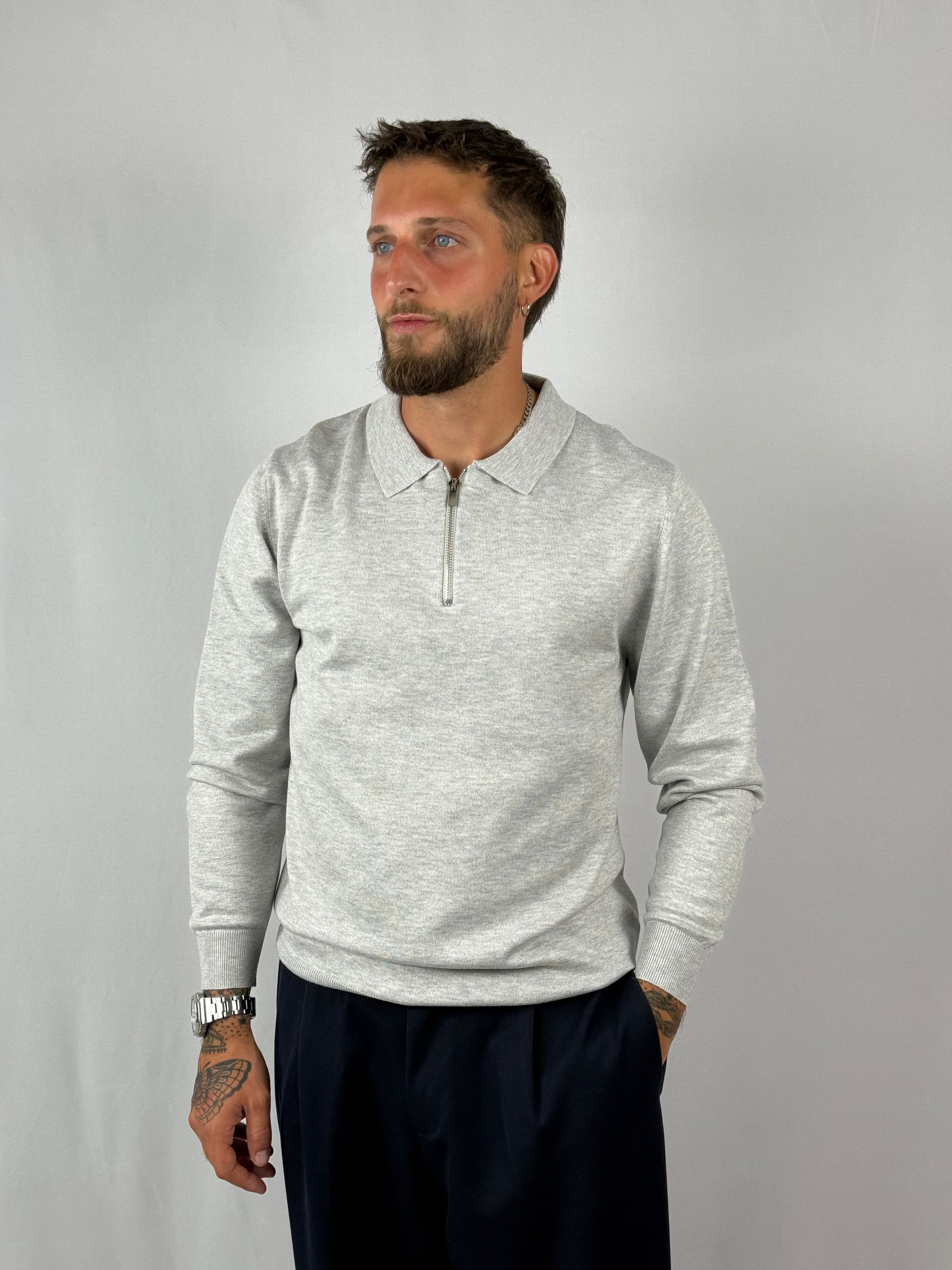 Maglia polo zip grigia