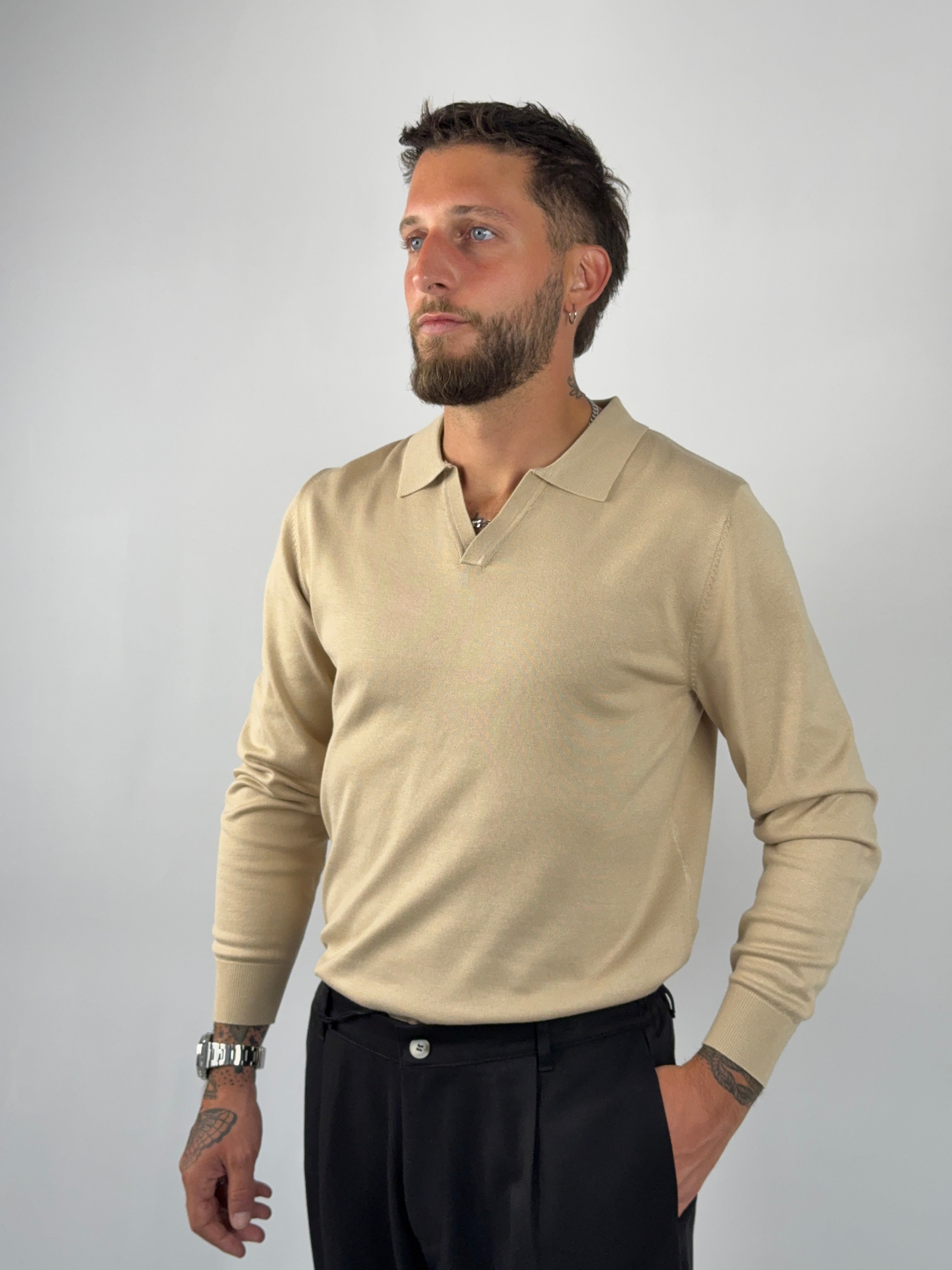 Maglia polo V beige