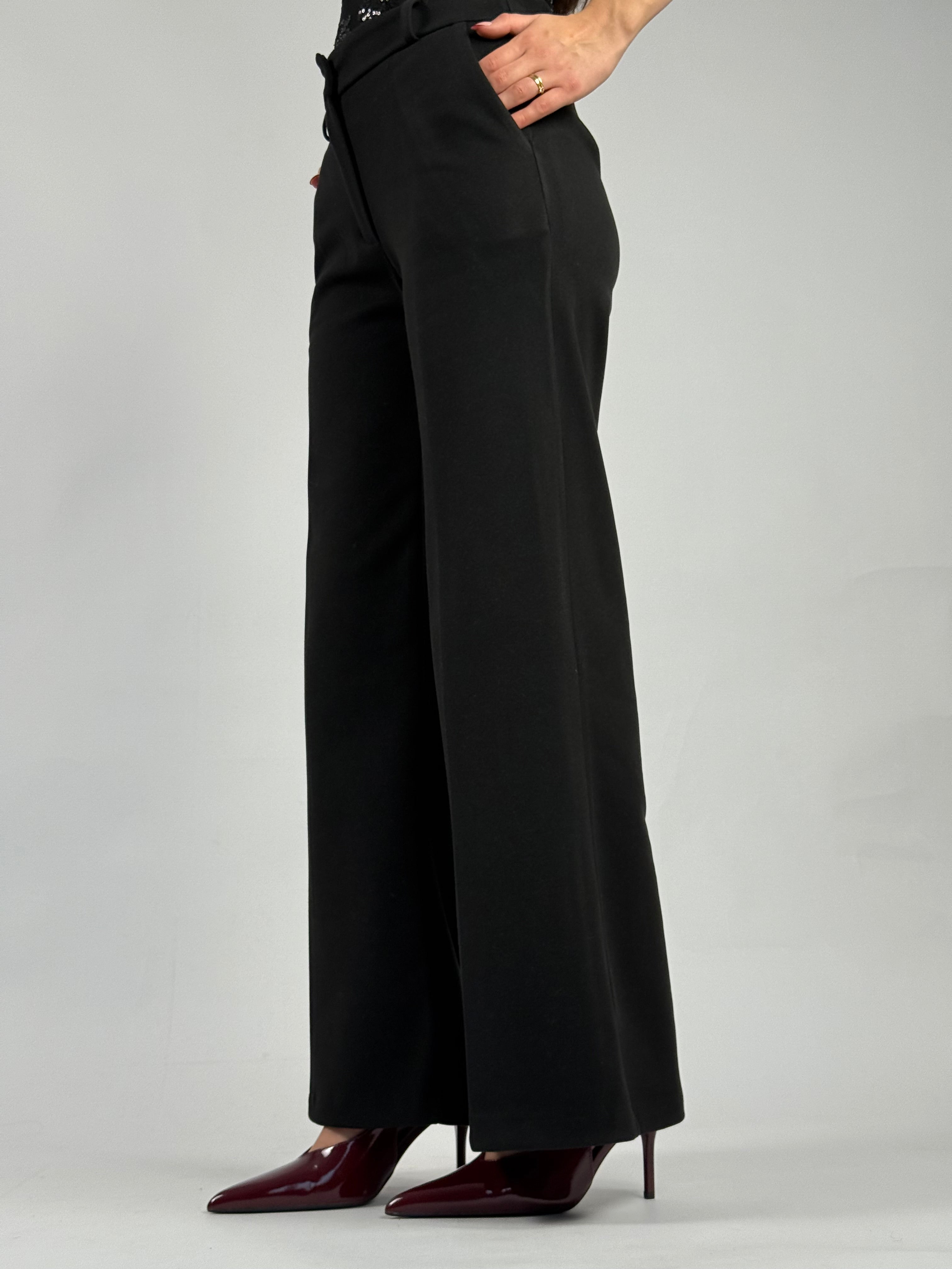 Pantalone palazzo in panno nero