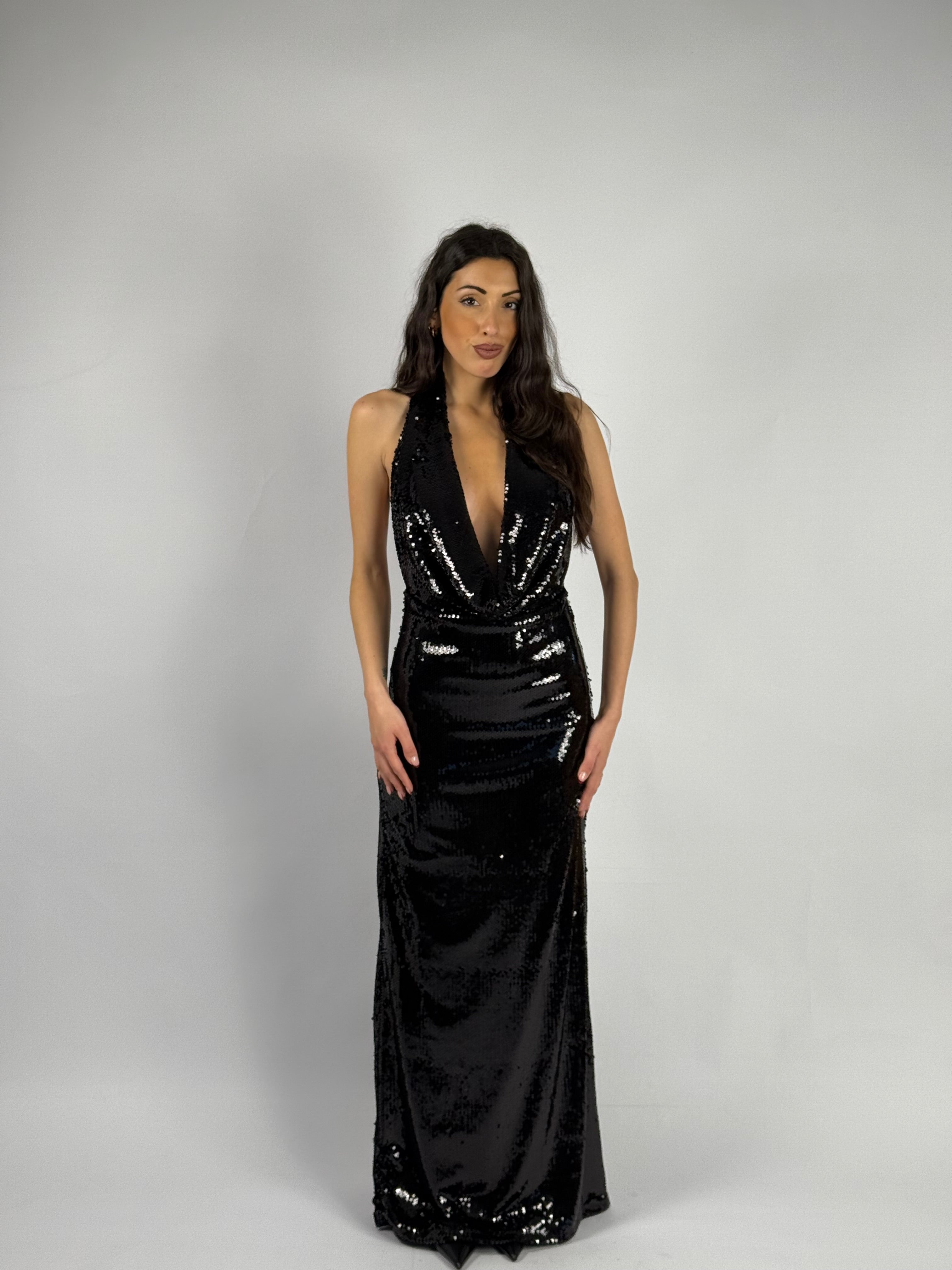 Abito lungo paillettes Lumina nero