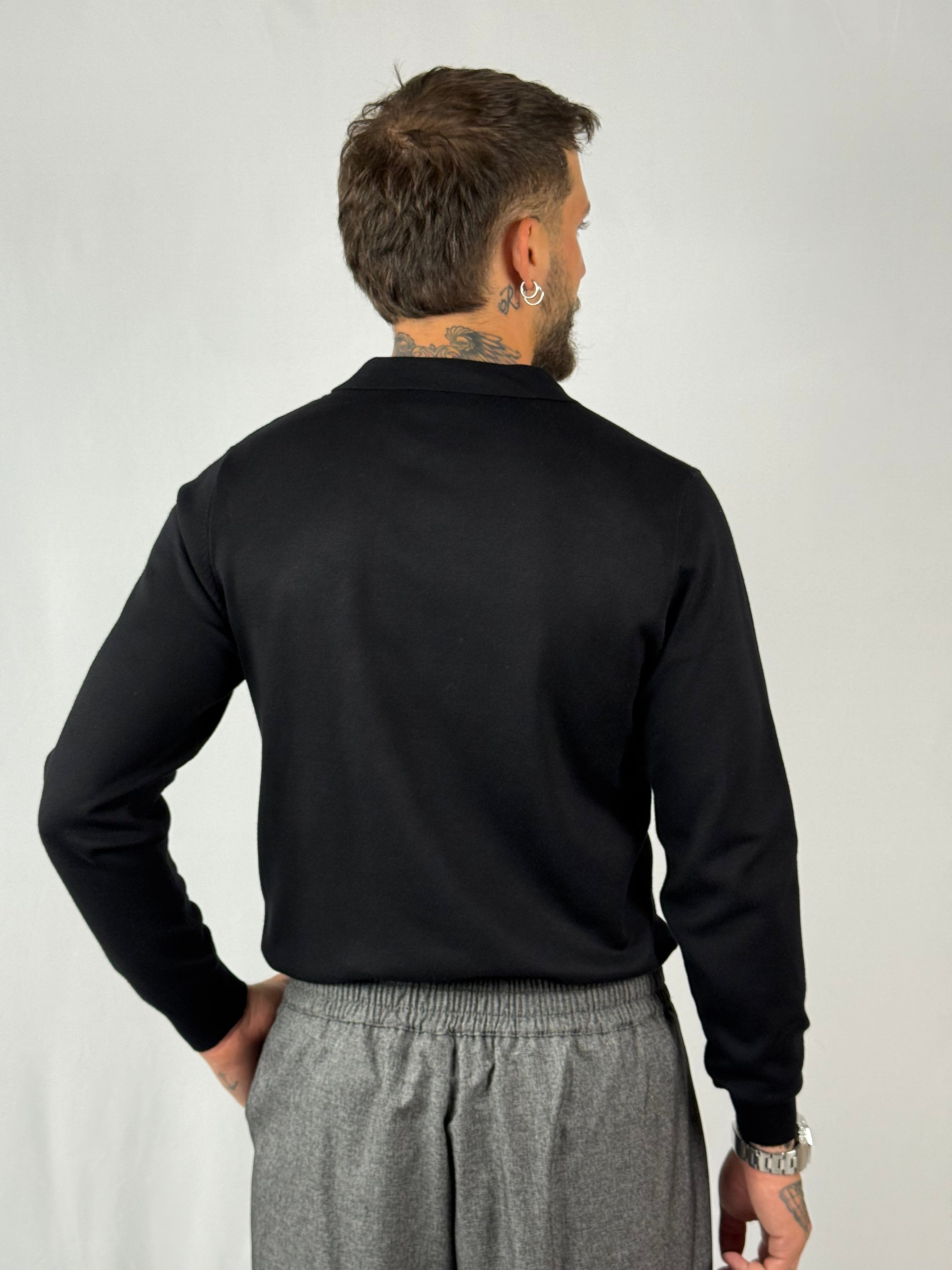 Maglia polo zip nera