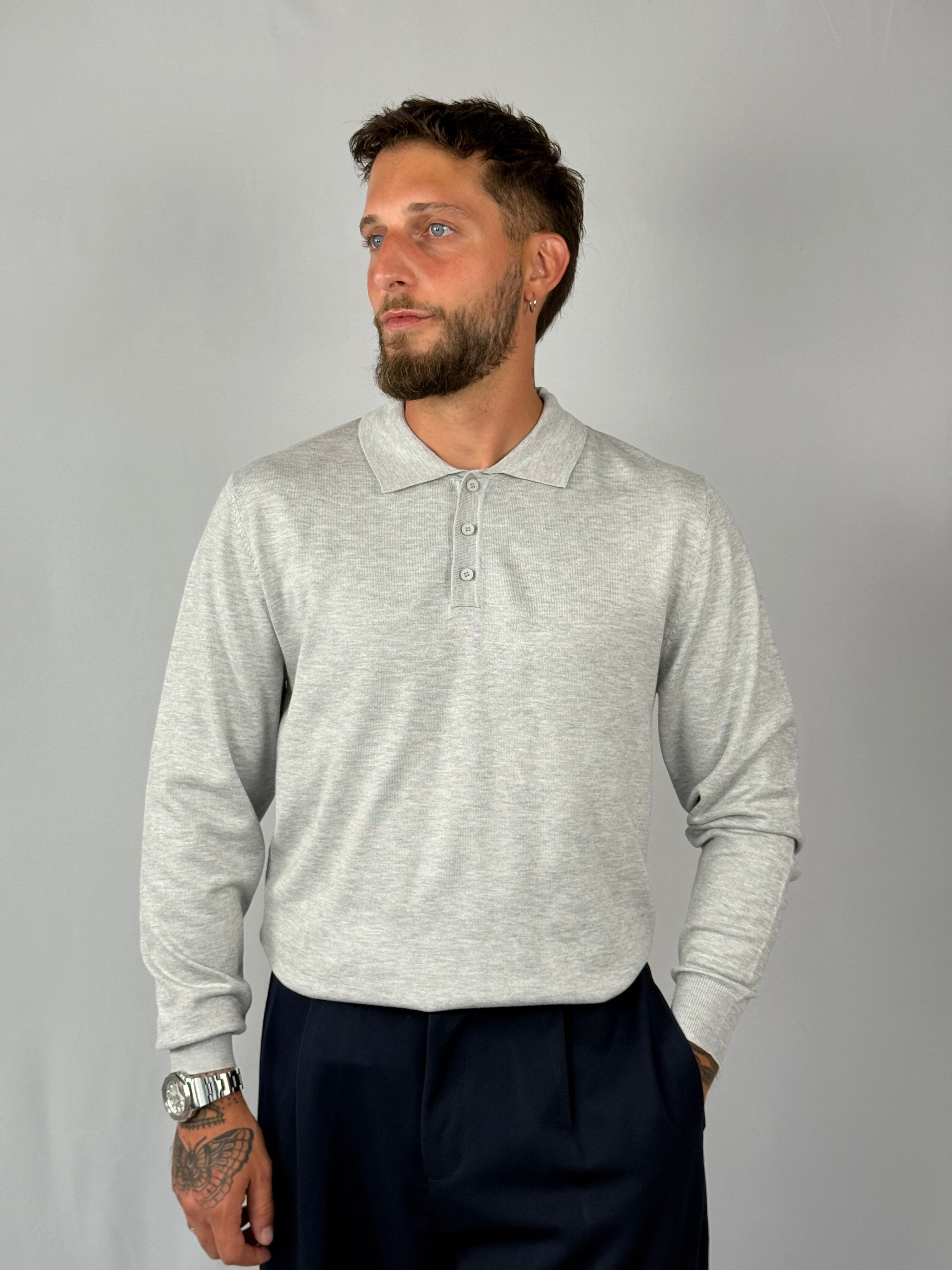 Maglia polo bottoni grigia