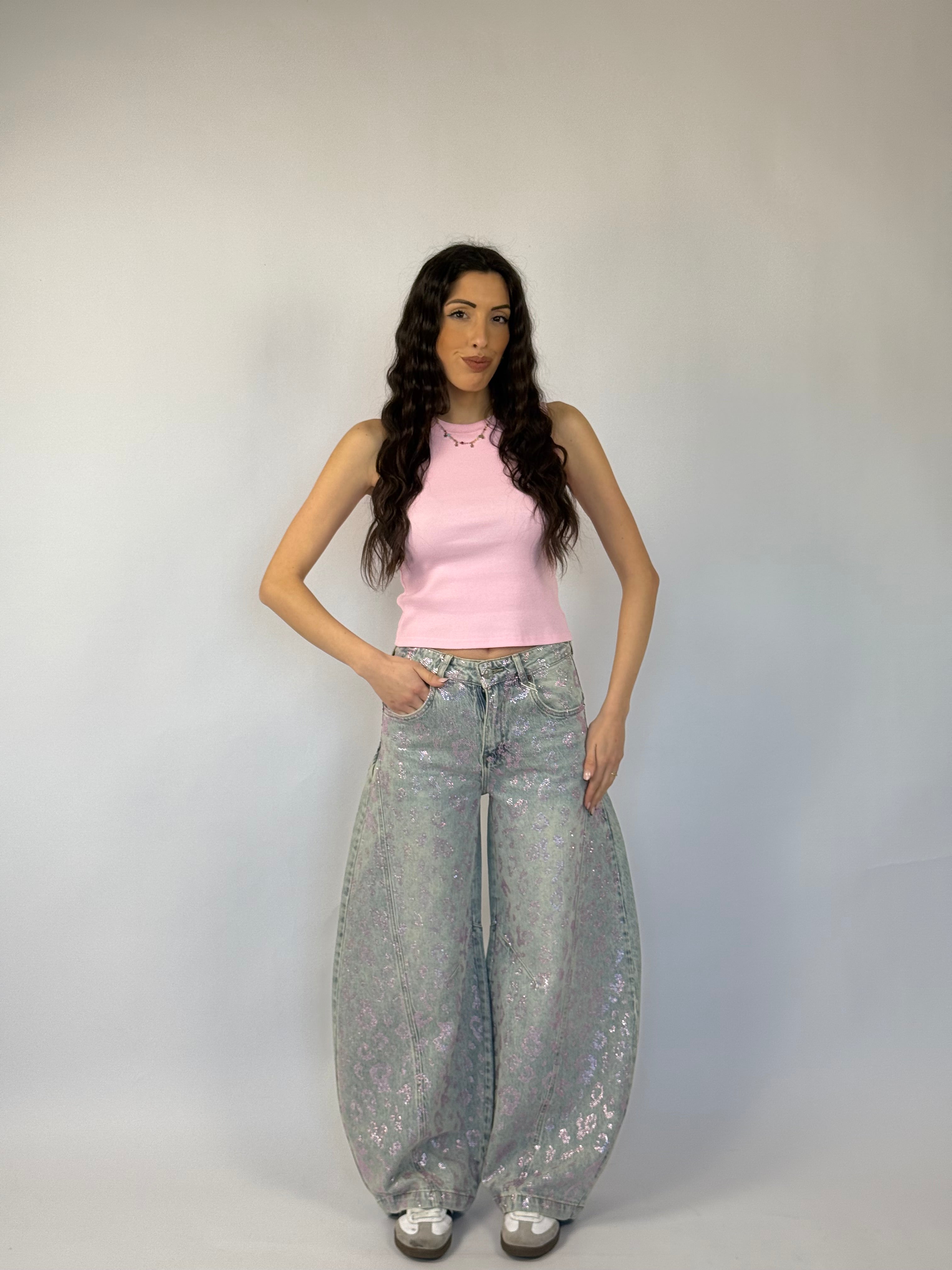 Jeans balloon leopard rosa