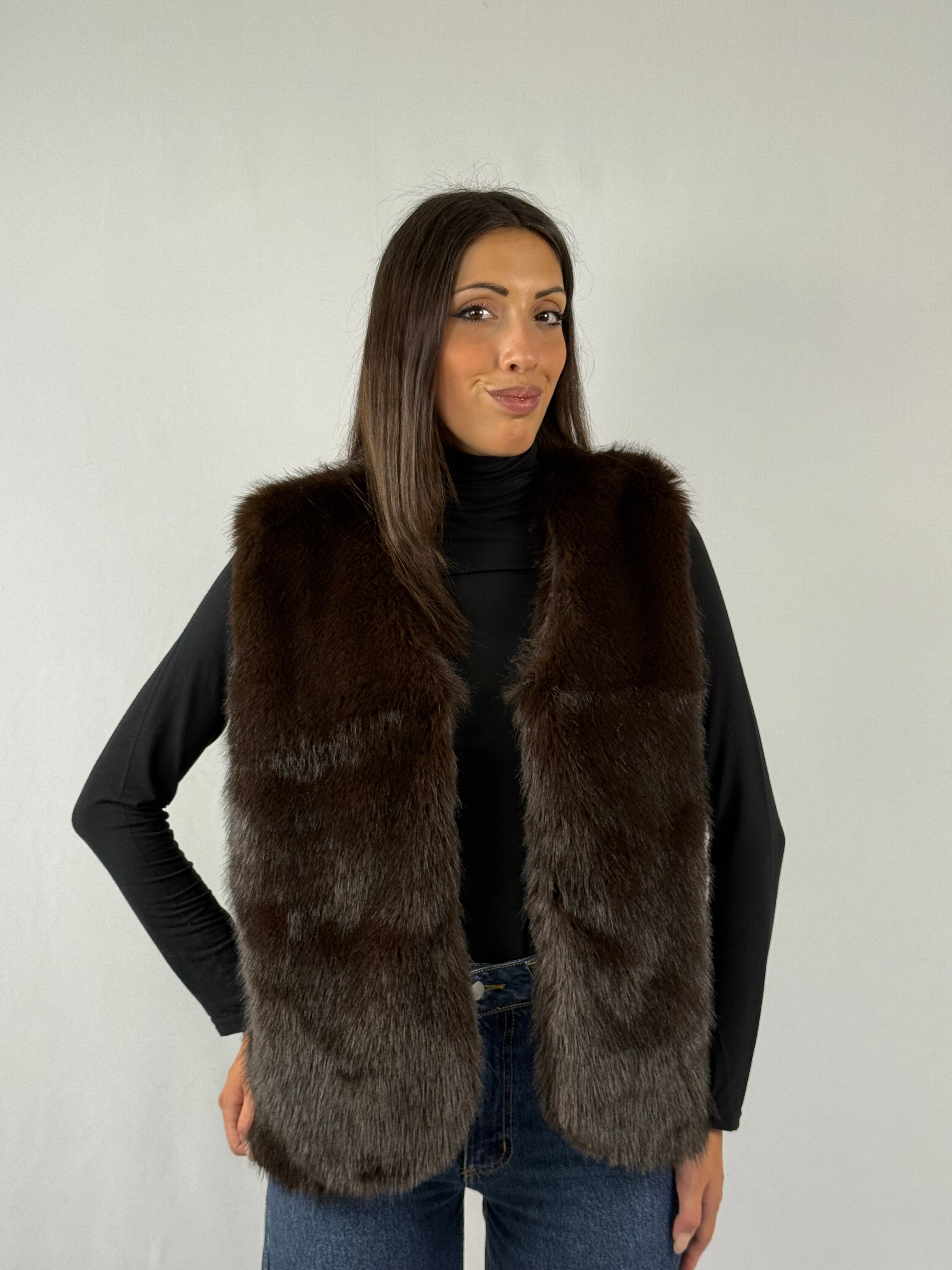 Gilet in Eco pelliccia cioccolato