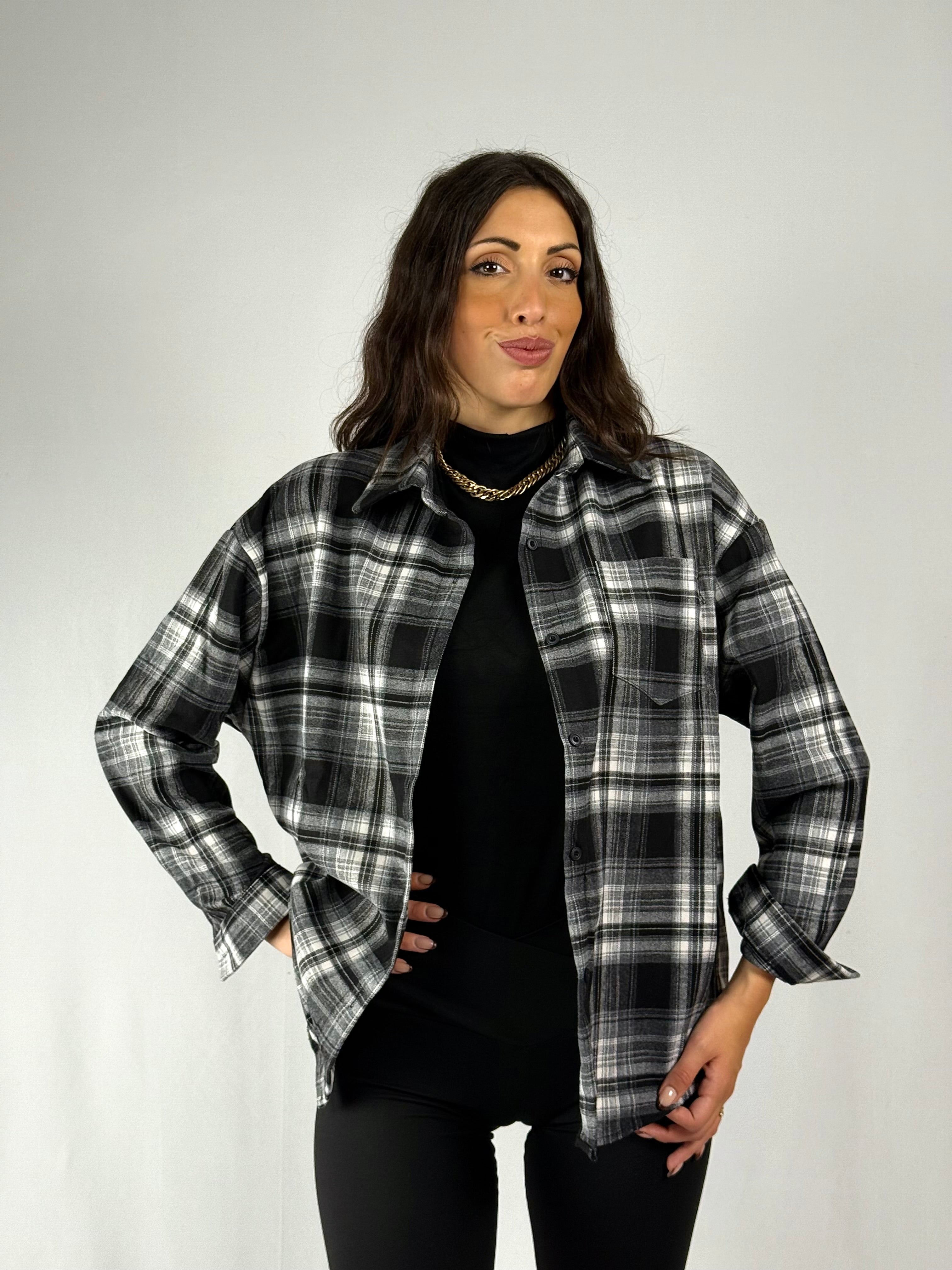 Camicia a quadri nera e bianca