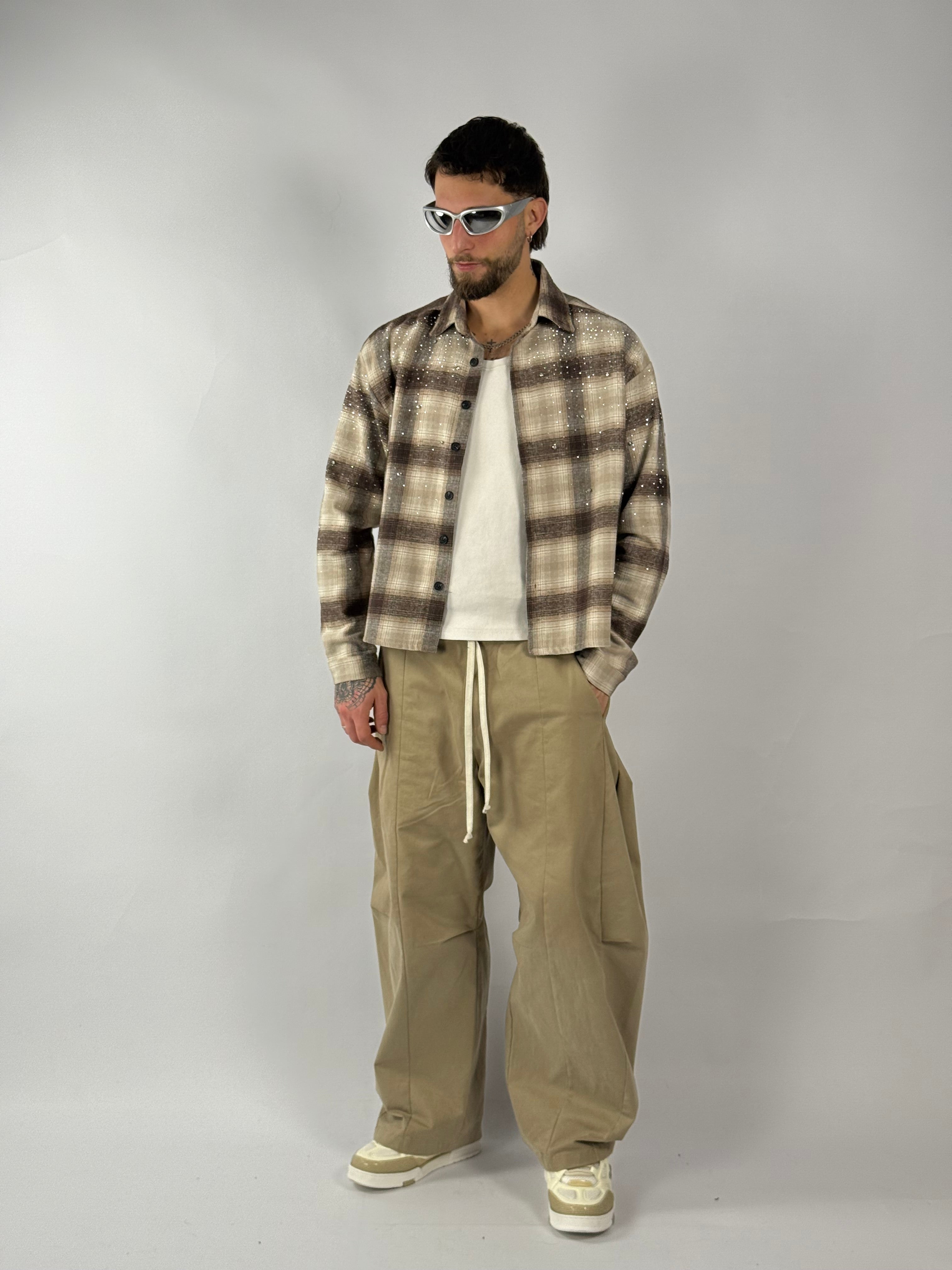 Camicia boxy diamond quadri beige
